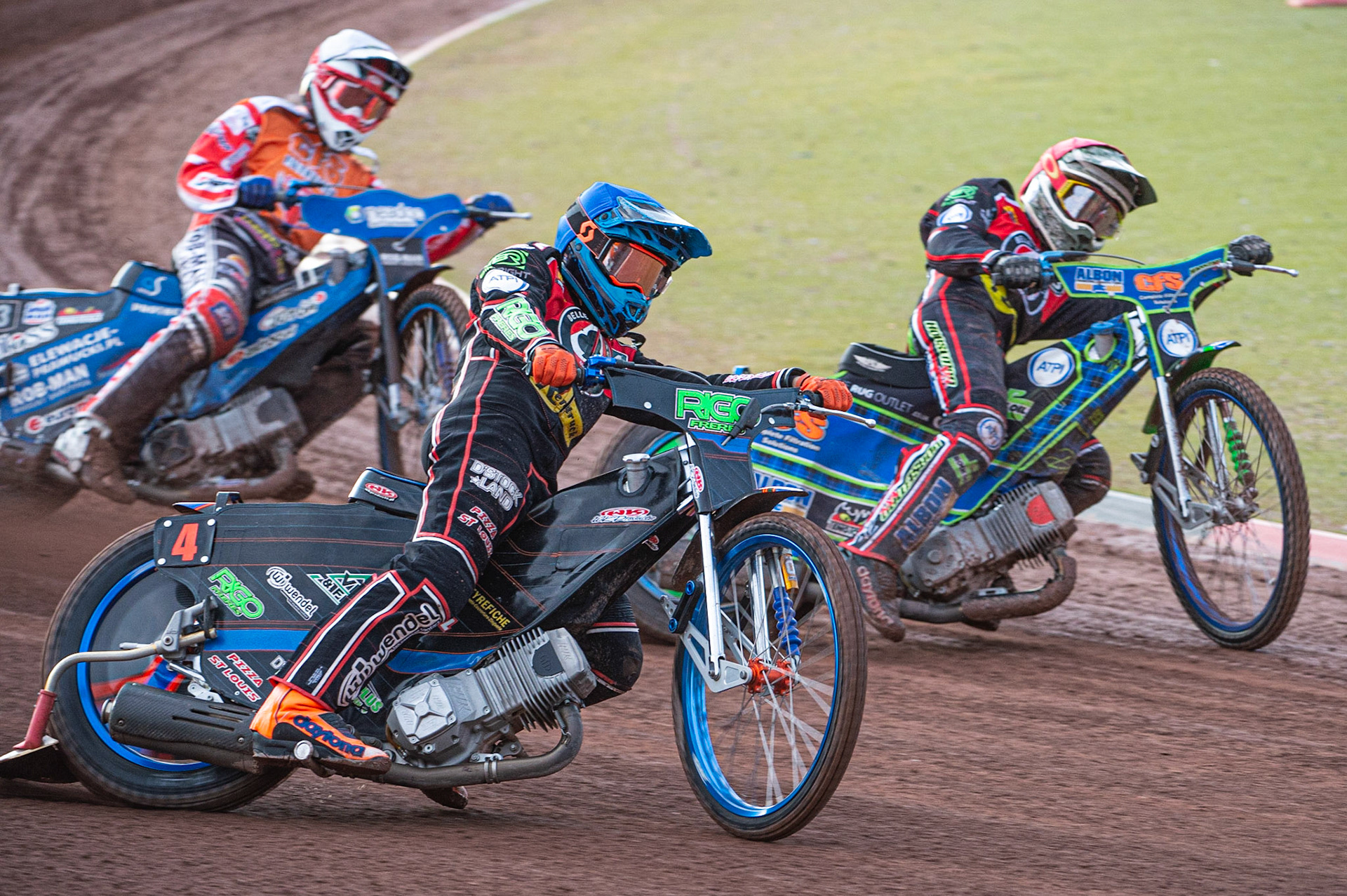 Photo by Ian Charles

Dimitri Bergé  (Blue) outside Dan Bewley  (Red) with Tobias Musielak  (White) behind


Belle Vue Aces v Swindon Robins, British Speedway Premiership, Belle Vue National Speedway Stadium, Manchester, Monday 12  August  2019