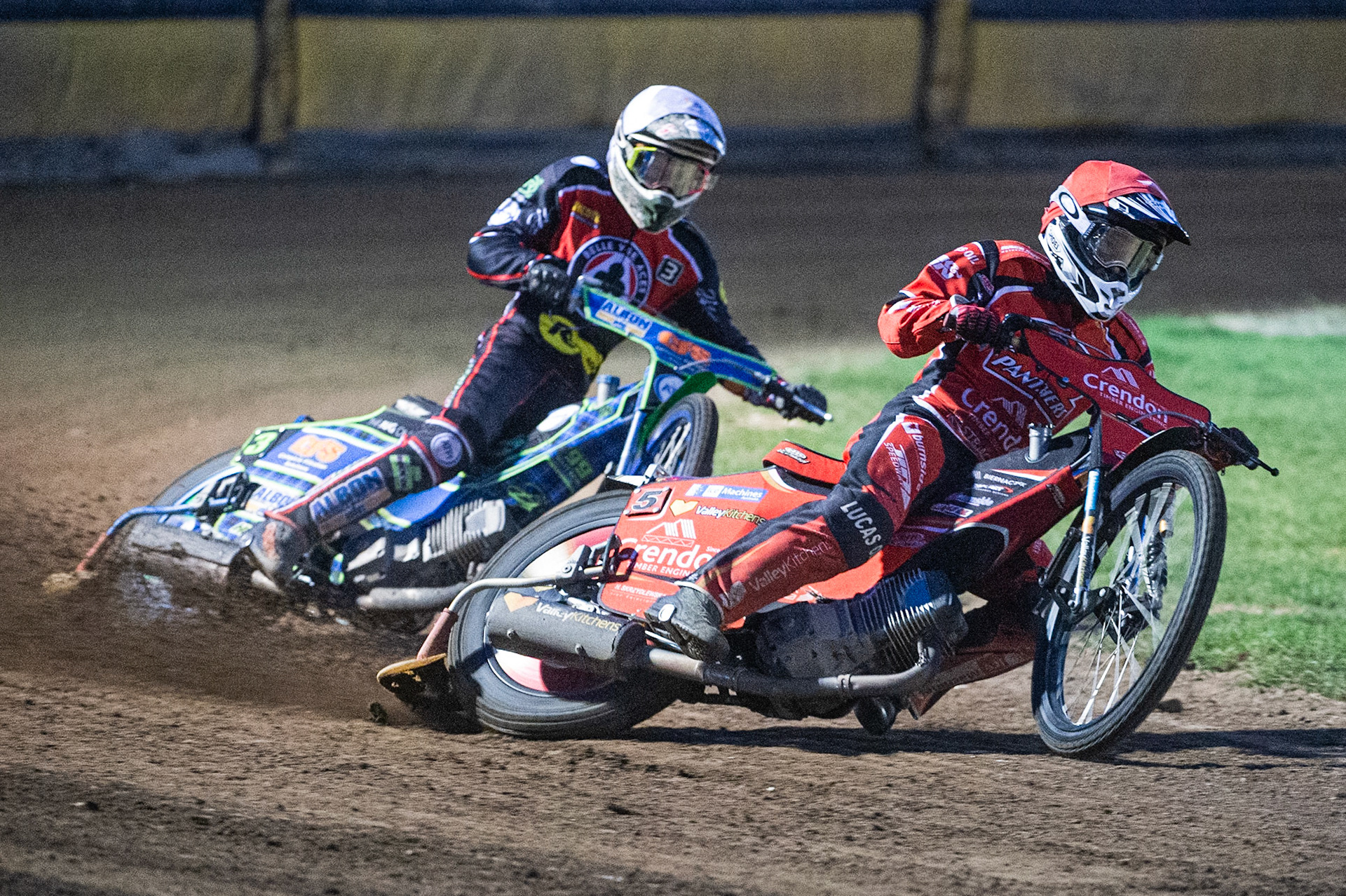 Photo by Ian Charles:

Rohan Tungate  (Red) leads Dan Bewley  (White)

Peterborough Panthers v Belle Vue Aces, British Speedway Premiership, Thursday, 5, September, 2019