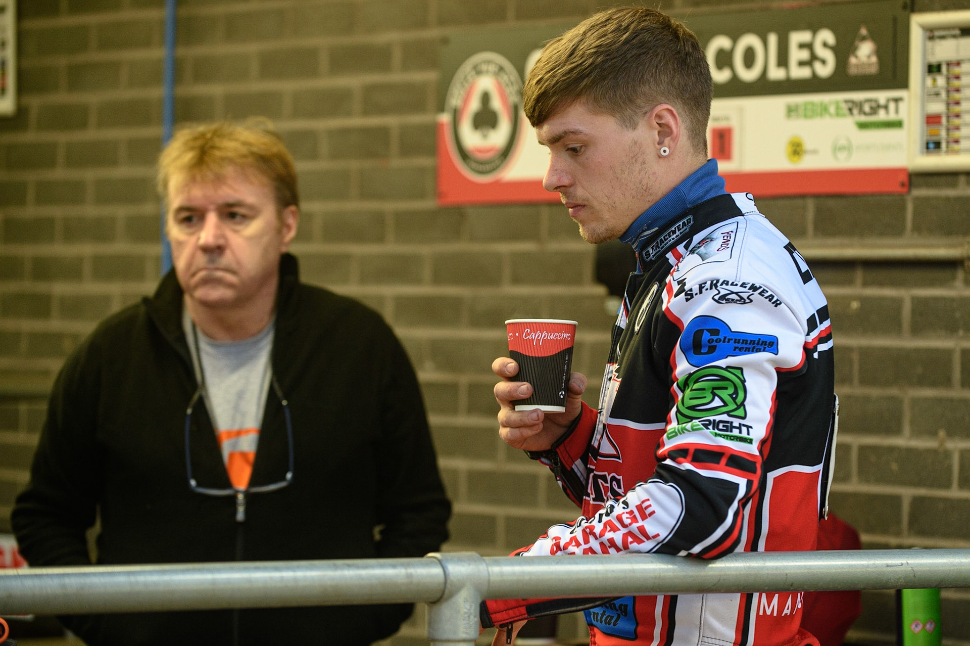 MANCHESTER, SEPT 3RD. Connor Coles  (right) with father. Michael, during the National Development League match between Belle Vue Aces and Mildenhall Fens Tigers at the National Speedway Stadium, Manchester on Friday 3rd September 2021. (Credit: Ian Charles | MI News)