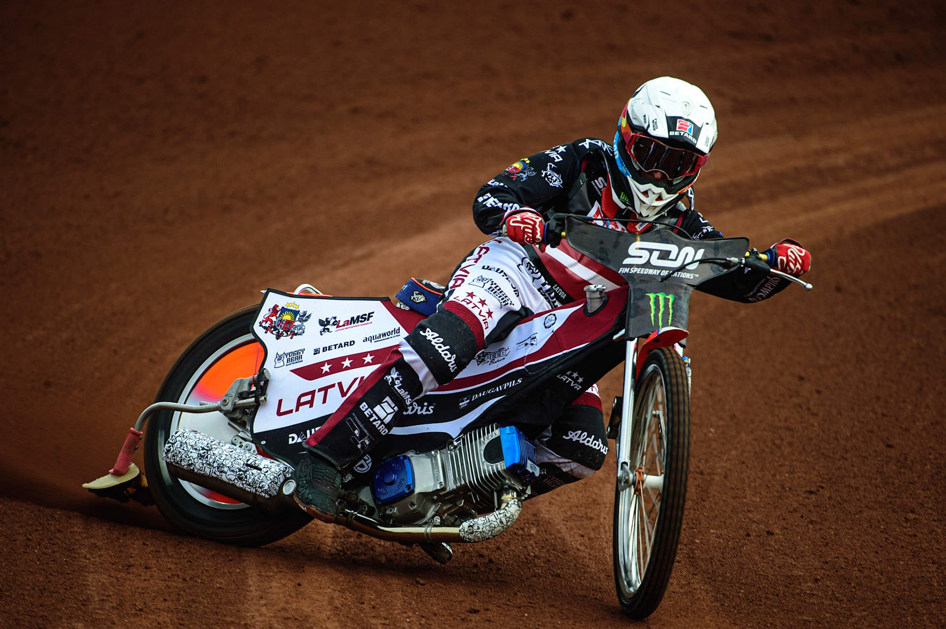 MANCHESTER, UK. OCT 16TH Andzejs Lebedevs of Latvia Practices during the Monster Energy FIM Speedway of Nations at the National Speedway Stadium, Manchester on Saturday  16th October 2021. (Credit: Ian Charles | MI News)