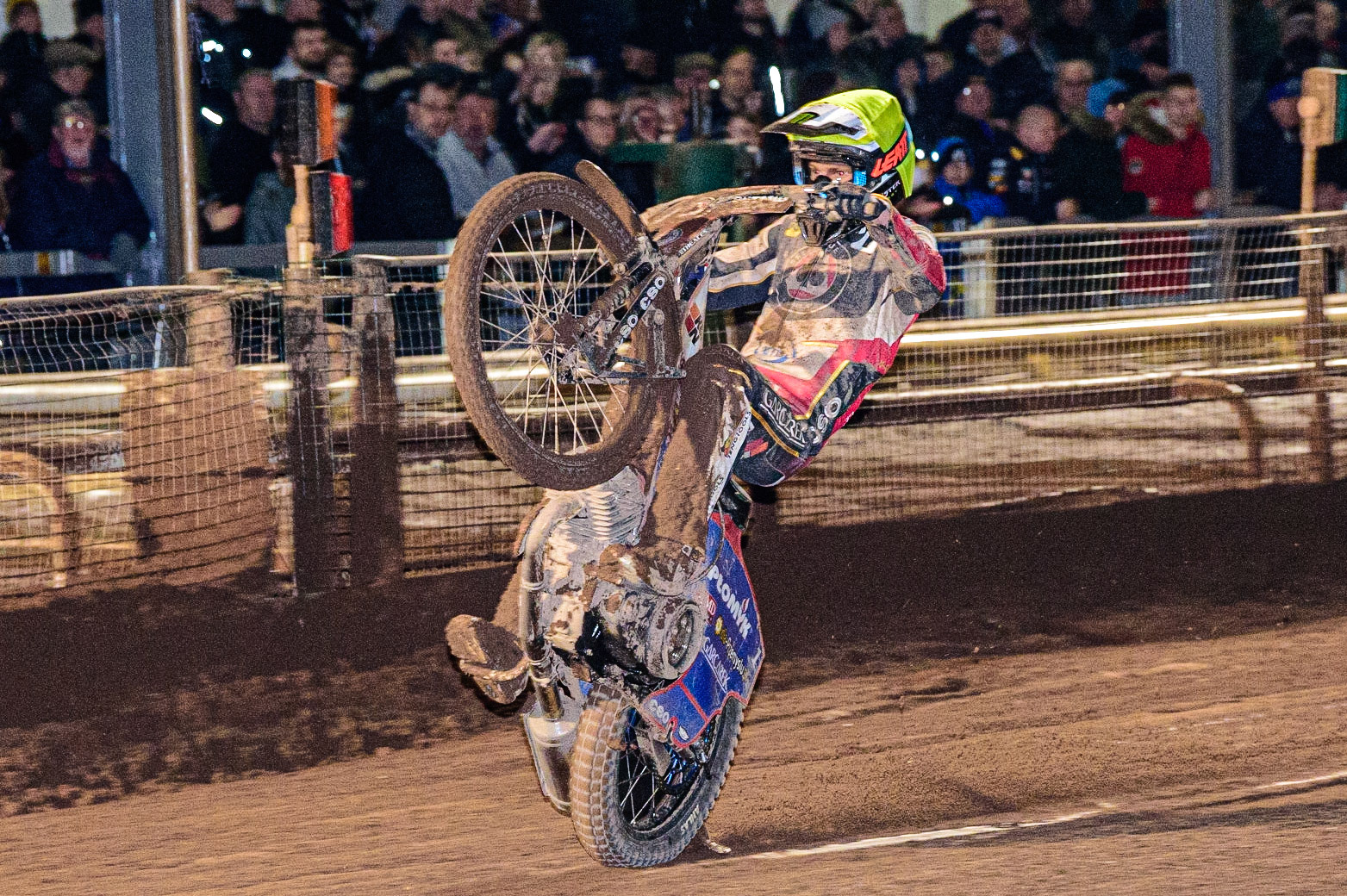 Dan Bewley  pulls a wheelie during the Sheffield Tigers vs Belle Vue Aces meeting in the SGP Premiership at Owlerton Stadium, Sheffield on Thursday 23rd March 2023. (Photo: Ian Charles | MI News)