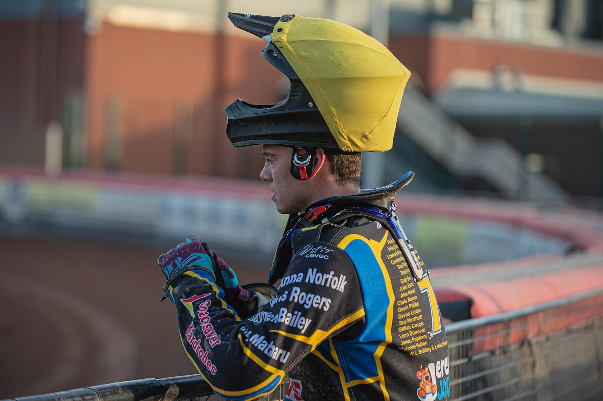 Photo: Ian Charles

Adam Sheppard  watches the track prep

Belle Vue Colts v Plymouth Gladiators National League, Belle Vue National Speedway Stadium, Manchester, Thursday 23  May  2019