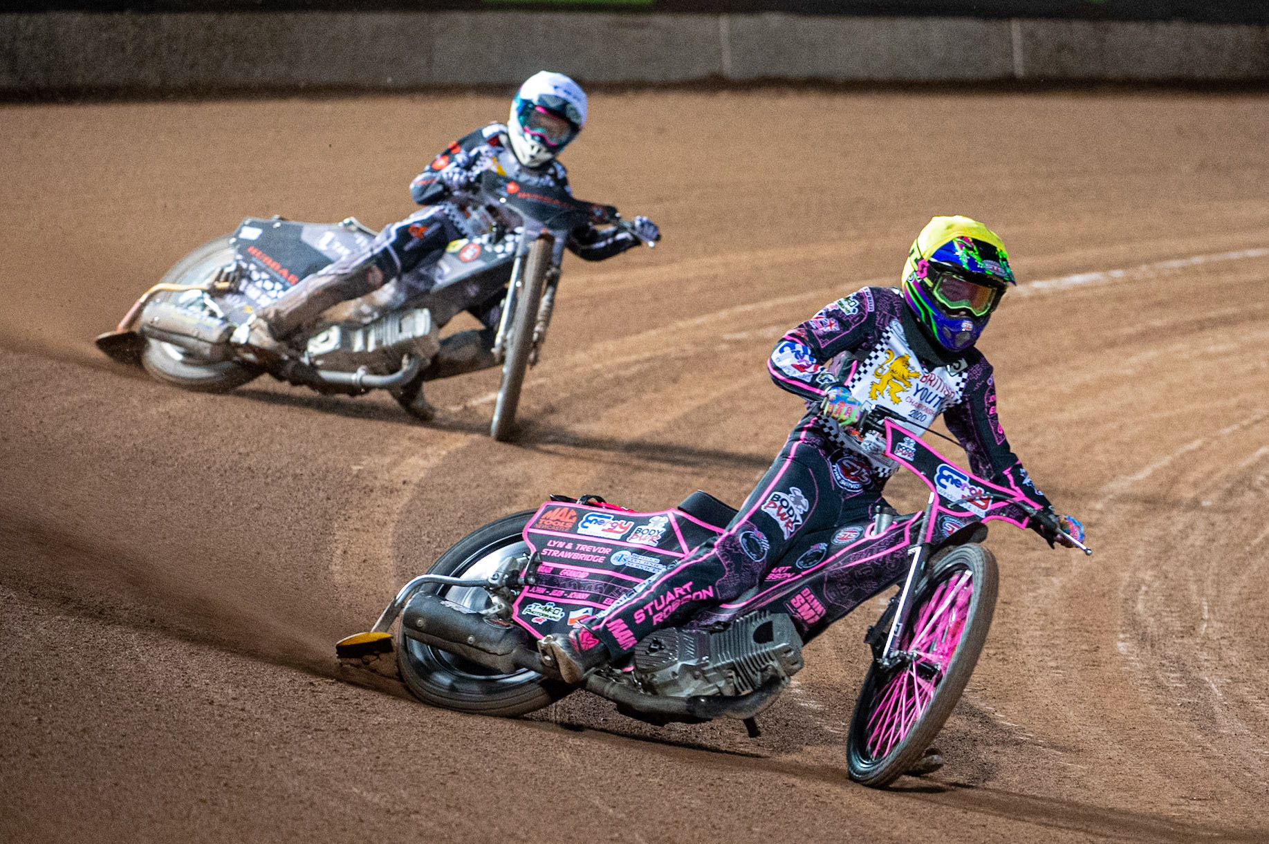 Photo: Ian CharlesDanny Smith (Yellow) leads Vinnie Foord (White) (500cc B Class) British Youth Speedway Championship (Round 5), National Speedway Stadium, Manchester Saturday  10  October  2020