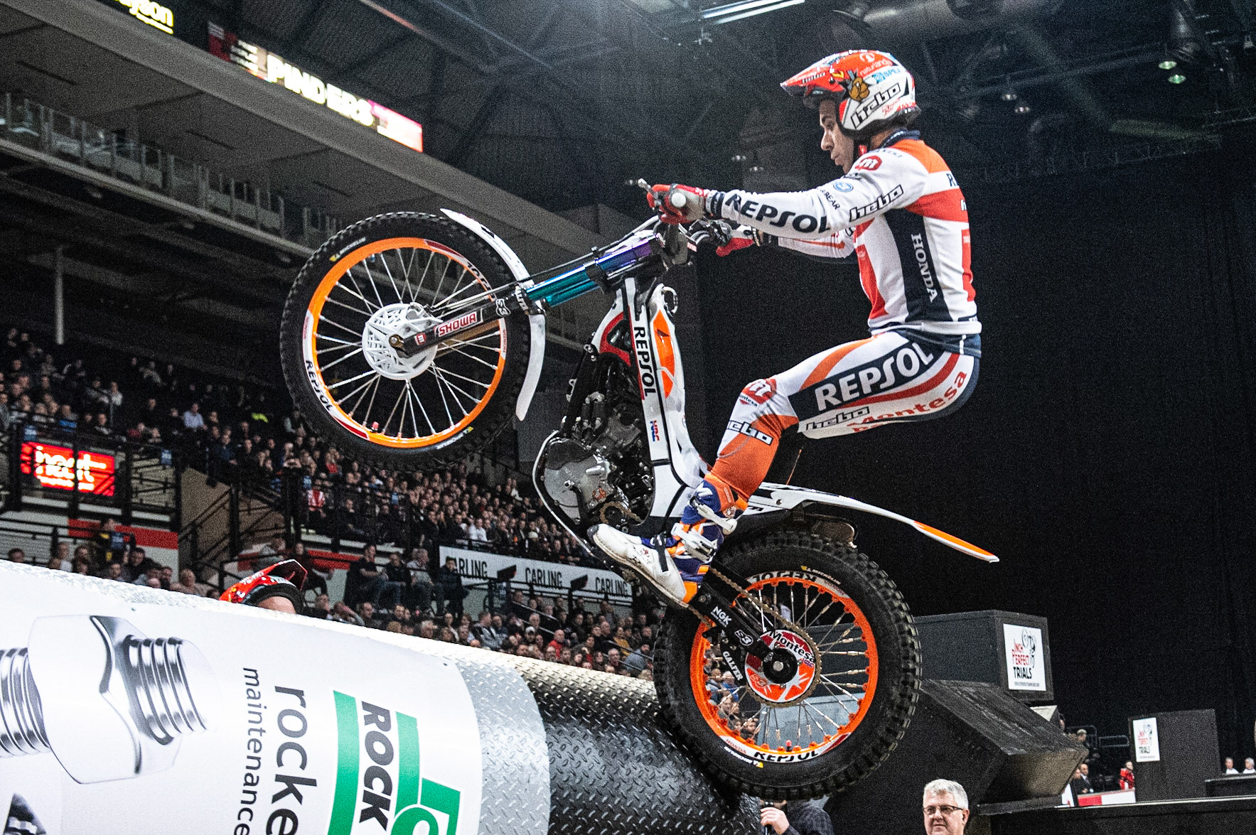 SHEFFIELD, ENGLAND  - DECEMBER 28TH  Tony Bou, Spain (Montessa) on section 3  during the 25th Anniversary Sheffield Indoor Trial at the FlyDSA Arena, Sheffield on Saturday 28th December 2019. (Credit: Ian Charles | MI News)