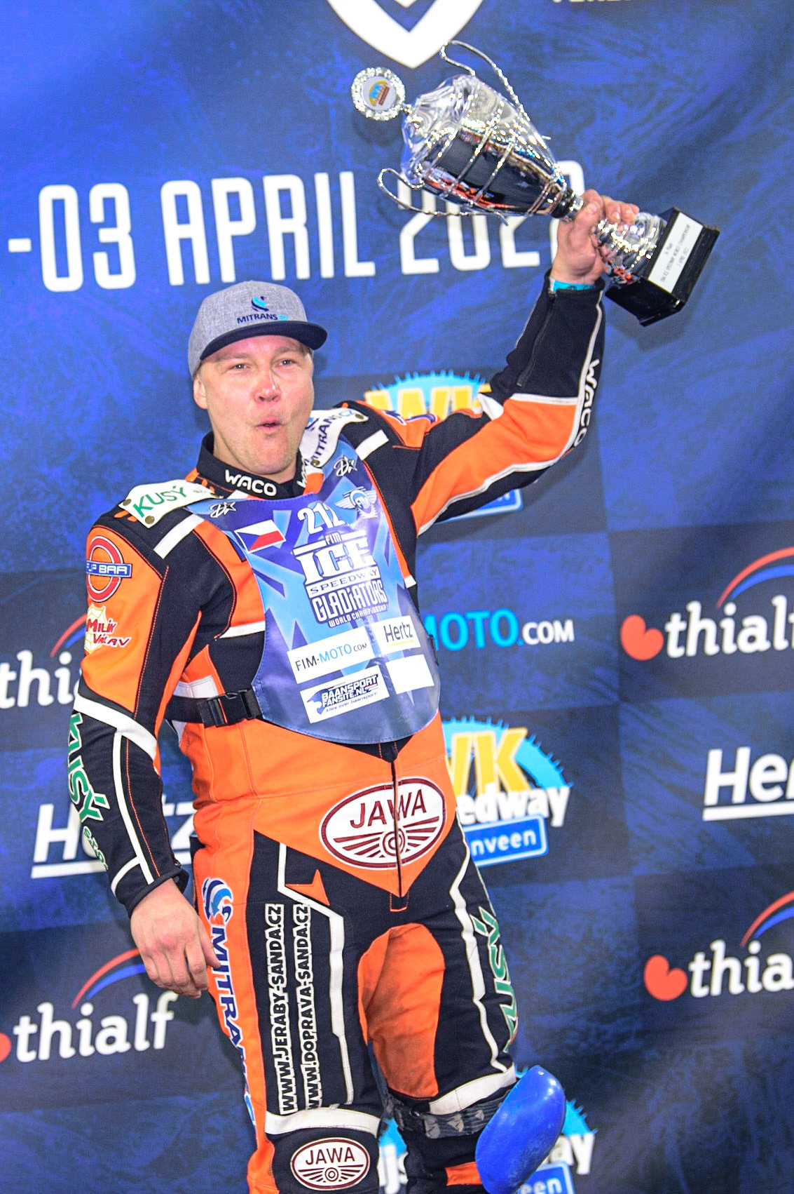 HEERENVEEN, NL.  Lukas Hutla (212) - 3rd during the FIM Ice Speedway Gladiators World Championship Final 4 at Ice Rink Thialf, Heerenveen on Sunday  3 April 2022. (Credit: Ian Charles | MI News)
