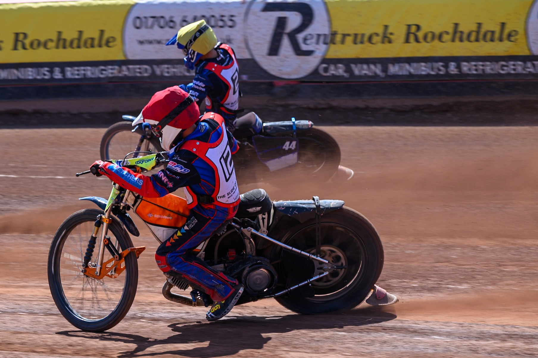 COLTS ACADEMY INDIVIDUAL EVENT Harry Fletcher in Red rides inside Charlie Southwick in Yellow  during the JR Ashworth &amp; Sons Colts Academy Event at the National Speedway Stadium, Manchester on Sunday 19th July 2026. (Photo: Ian Charles | MI News)