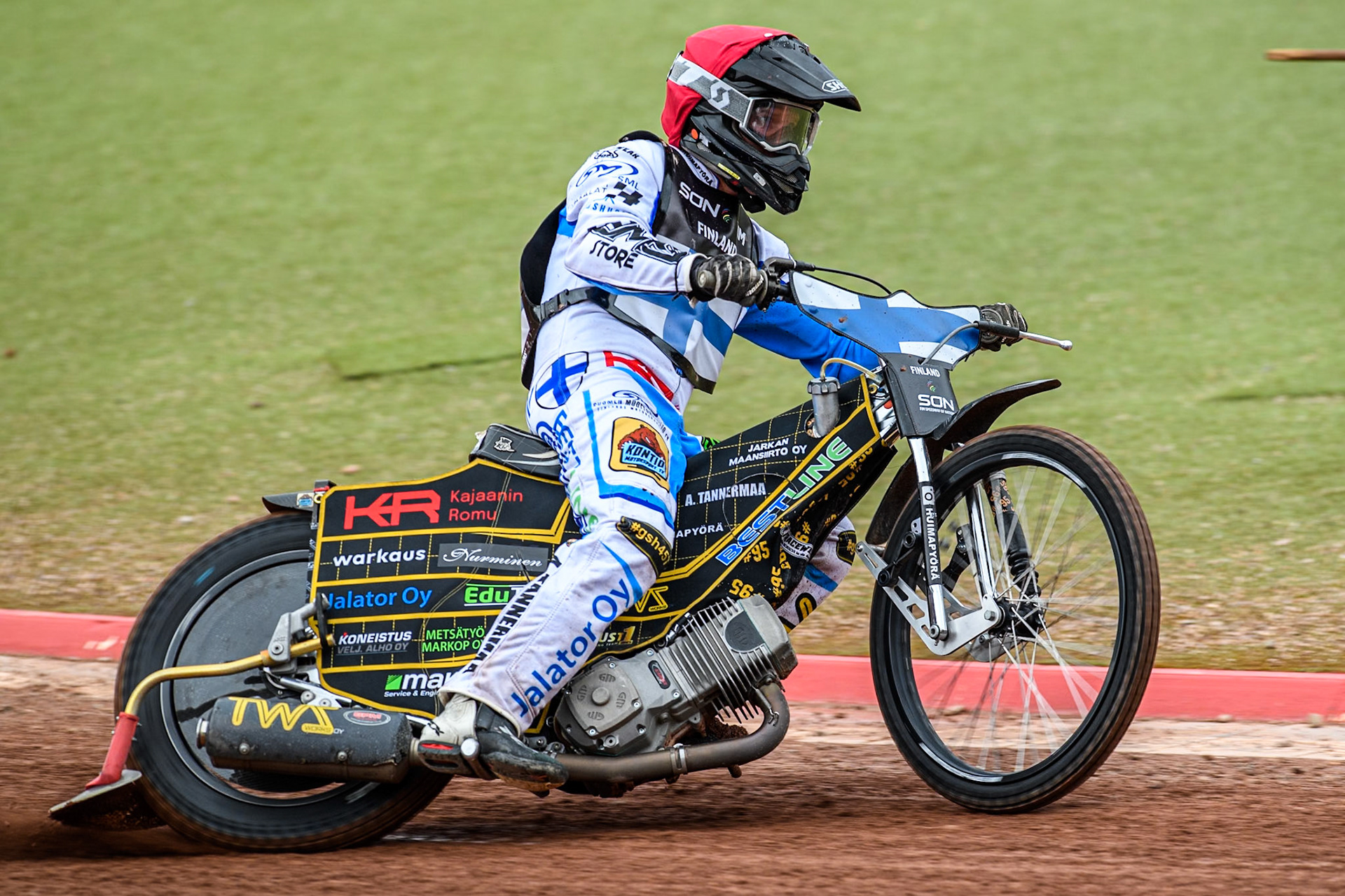 Jesse Mustonen of Finland practices during the Monster Energy FIM Speedway of Nations Semi-Final 1 at the National Speedway Stadium, Manchester on Tuesday 9th July 2024. (Photo: Ian Charles | MI News)