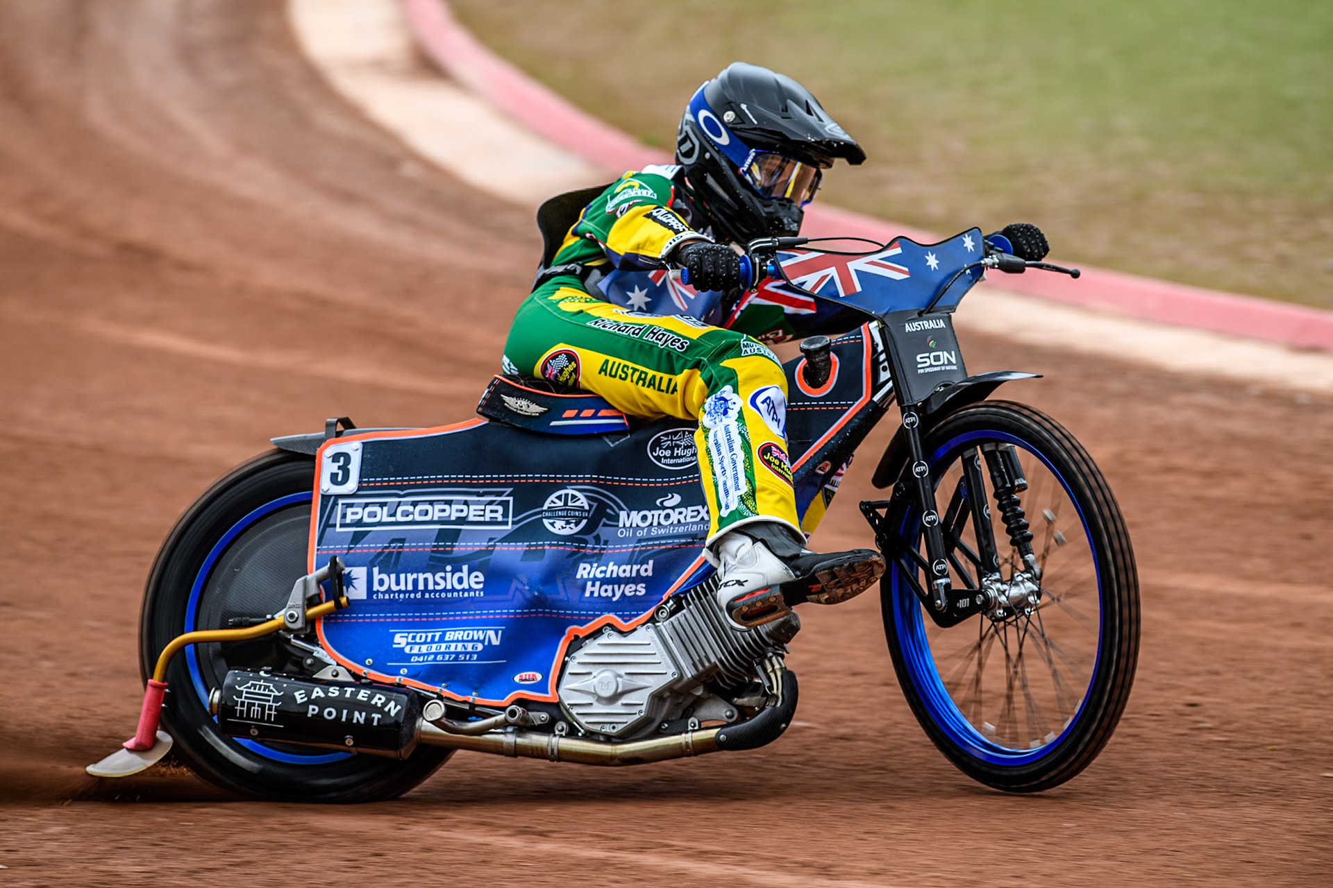 Brady Kurtz of Australia practices during the Monster Energy FIM Speedway of Nation Semi Final 2 at the National Speedway Stadium, Manchester on Wednesday 10th July 2024. (Photo: Ian Charles | MI News)