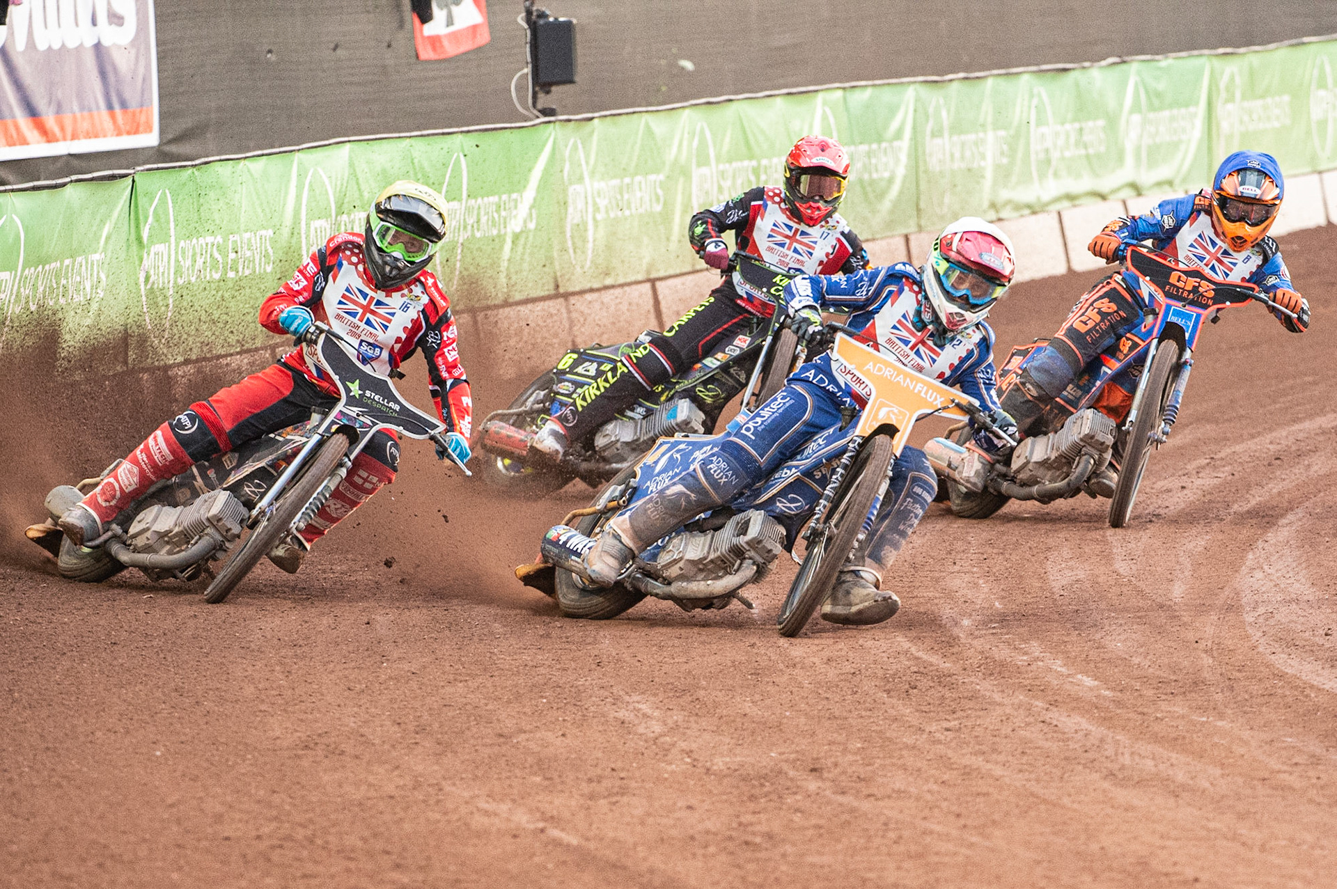 Photo: Ian Charles

Lewis Kerr (White) leads Scott Nicholls (Yellow) Kyle Newman (Blue) and Simon Lambert (Red)

Sports Insure British Final,  Belle Vue National Speedway Stadium, Manchester Monday 29  July  2019