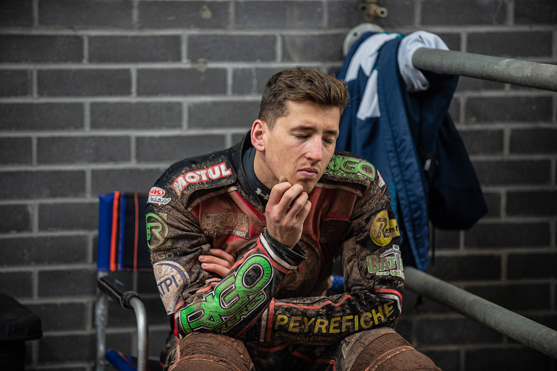 Photo by Ian Charles:

Dimitri Bergé  in thoughtful mood

Belle Vue Aces v Swindon Robins, Supporters Cup Final 1st Leg, National Speedway Stadium, Manchester, Thursday, 12, September, 2019