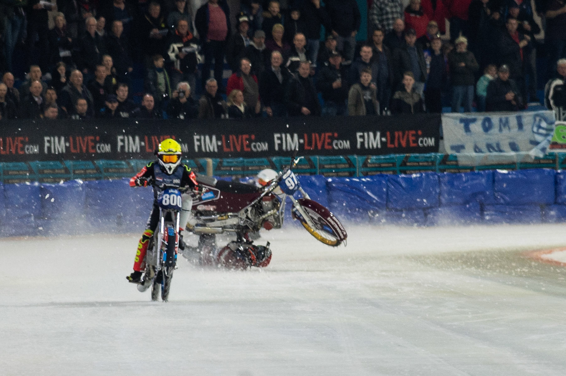 Photo: Ian Charles

Ove Ledstrom falls 

FIM Ice Speedway Gladiators World Championship, Event 5.2, Ice Rink Thialf, Heerenveen, Netherlands Sunday  31  March  2019