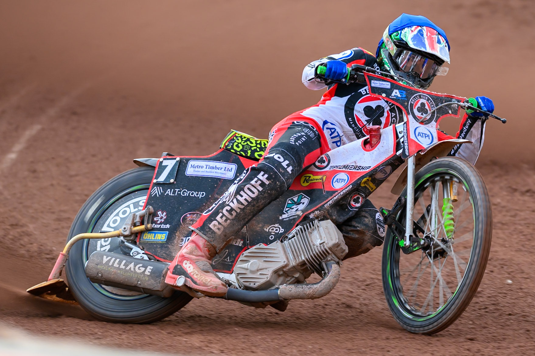 William Cairns of Belle Vue Aces in action during the Rowe Motor Oil Premiership match between Belle Vue Aces and Leicester Lions at the National Speedway Stadium, Manchester on Monday 3rd August 2026. (Photo: Ian Charles | MI News)
