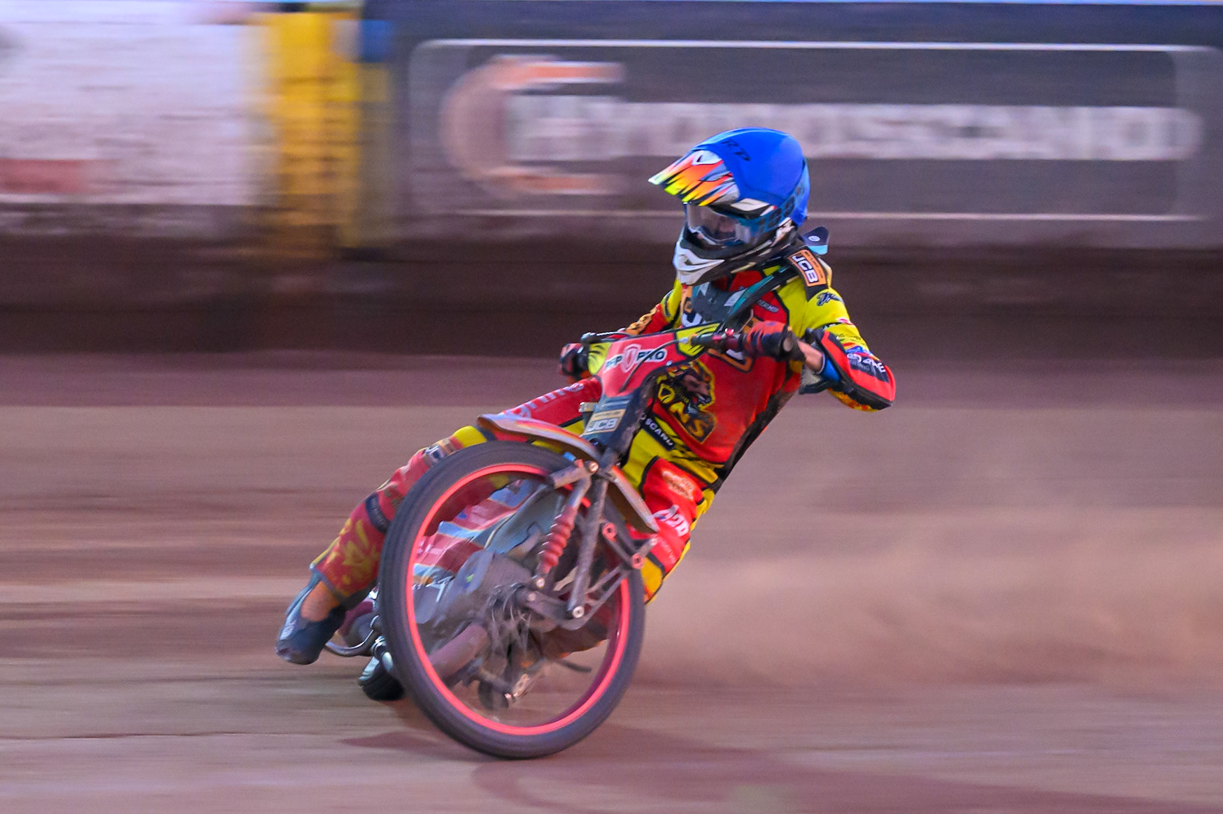 Drew Kemp of Leicester Lions  in action during the Rowe Motor Oil Premiership match between Leicester Lions and Belle Vue Aces at the Hydroscan Arena, Leicester on Thursday 23rd July 2026. (Photo: Ian Charles | MI News)