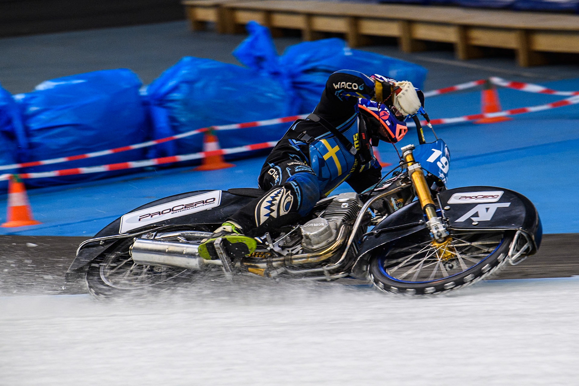 Niclas Svensson (192) of Sweden in action during practice for  the Ice Speedway Gladiators World Championship Finals 1 &amp; 2 at Max-Aicher-Arena, Inzell on Friday 14th March 2025. (Photo: Ian Charles | MI News)