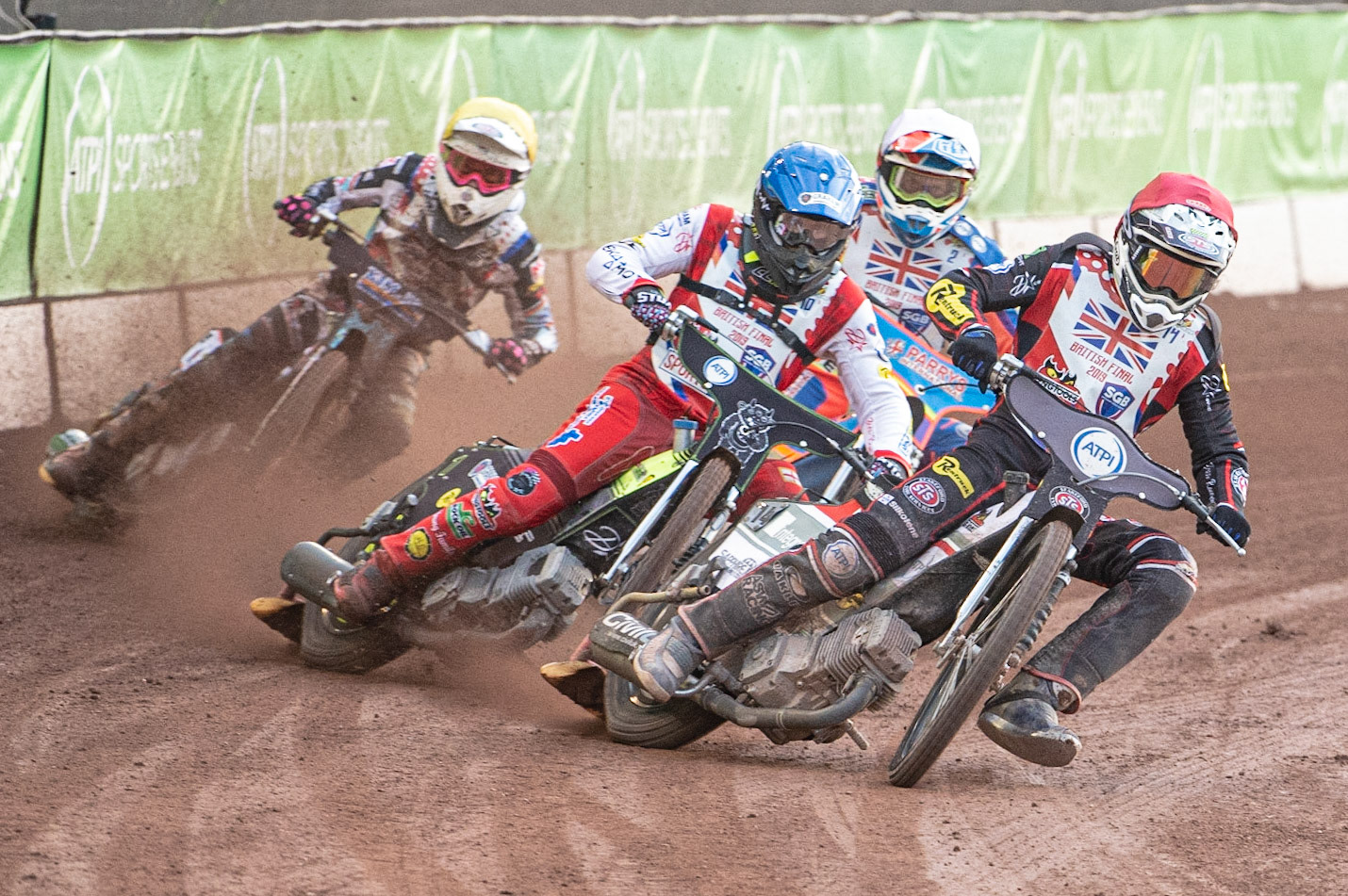 Photo: Ian Charles

Steve Worrall (Red) leads Craig Cook (Blue) Rory Schlein (White) and Danny Ayres (Yellow)

Sports Insure British Final,  Belle Vue National Speedway Stadium, Manchester Monday 29  July  2019