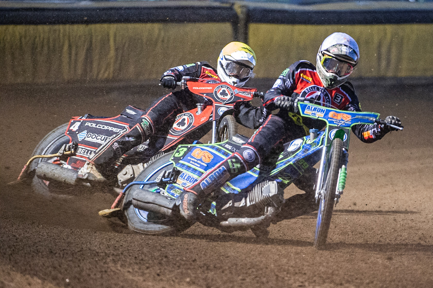 Photo by Ian Charles:

Dan Bewley  (White) leads team mate Jaimon Lidsey  (Yellow)

Peterborough Panthers v Belle Vue Aces, British Speedway Premiership, Thursday, 5, September, 2019