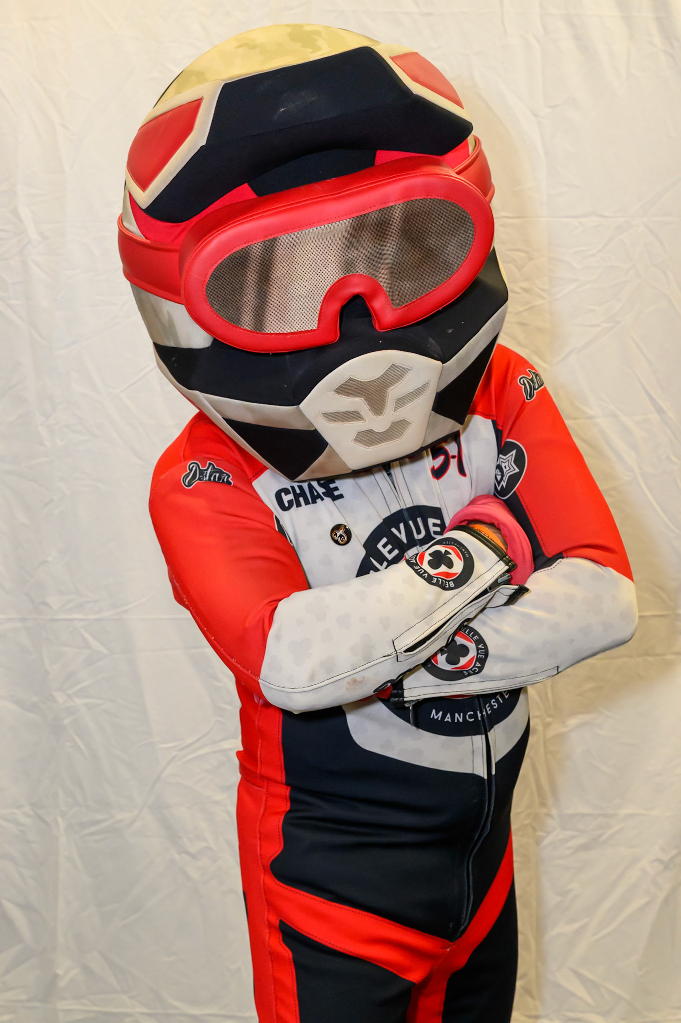 Belle Vue Mascot Chase The Aces during the Knockout Cup, Northern Section match between Belle Vue Aces and Sheffield Tigers at the National Speedway Stadium, Manchester on Monday 30th March 2026. (Photo: Ian Charles | MI News)