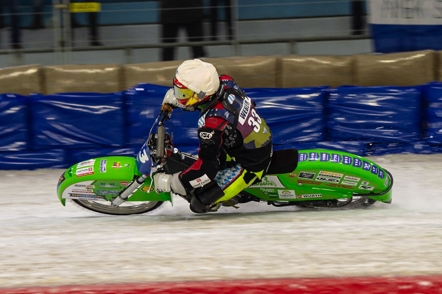 HEERENVEEN, NL. Johann Weber (33)  in action during the FIM Ice Speedway Gladiators World Championship Final 3 at Ice Rink Thialf, Heerenveen on Saturday  2 April 2022. (Credit: Ian Charles | MI News)