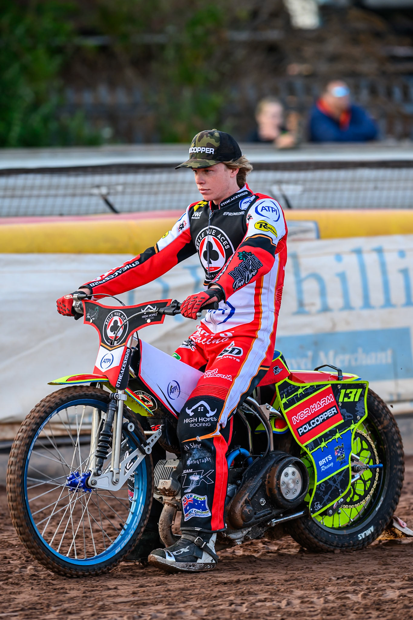 Belle Vue Aces' Jake Mulford on the parade lap during the Rowe Motor Oil Premiership match between Birmingham Brummies and Belle Vue Aces at Perry Bar Stadium, Birmingham on Monday 2nd June 2025. (Photo: Ian Charles | MI News)