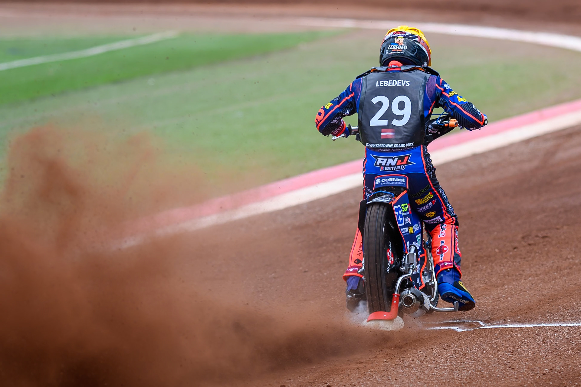 Andzejs Lebedevs (29) of Latvia does a practice start during practice for   the ATPI  FIM Speedway GP of Manchester at the National Speedway Stadium, Manchester on Friday 5th June 2026. (Photo: Ian Charles | MI News)