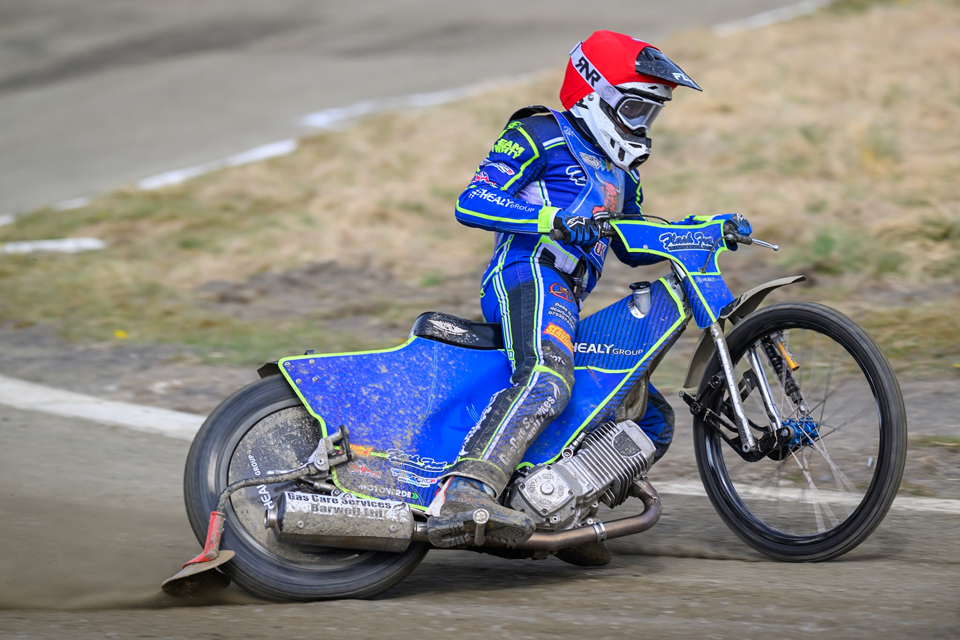 Arran Butcher of Buxton Bulls  in action during the Challenge match between Buxton Bulls and Leicester Lion Cubs at Hi-Edge Speedway, Buxton on Sunday 26th April 2026. (Photo: Ian Charles | MI News)
