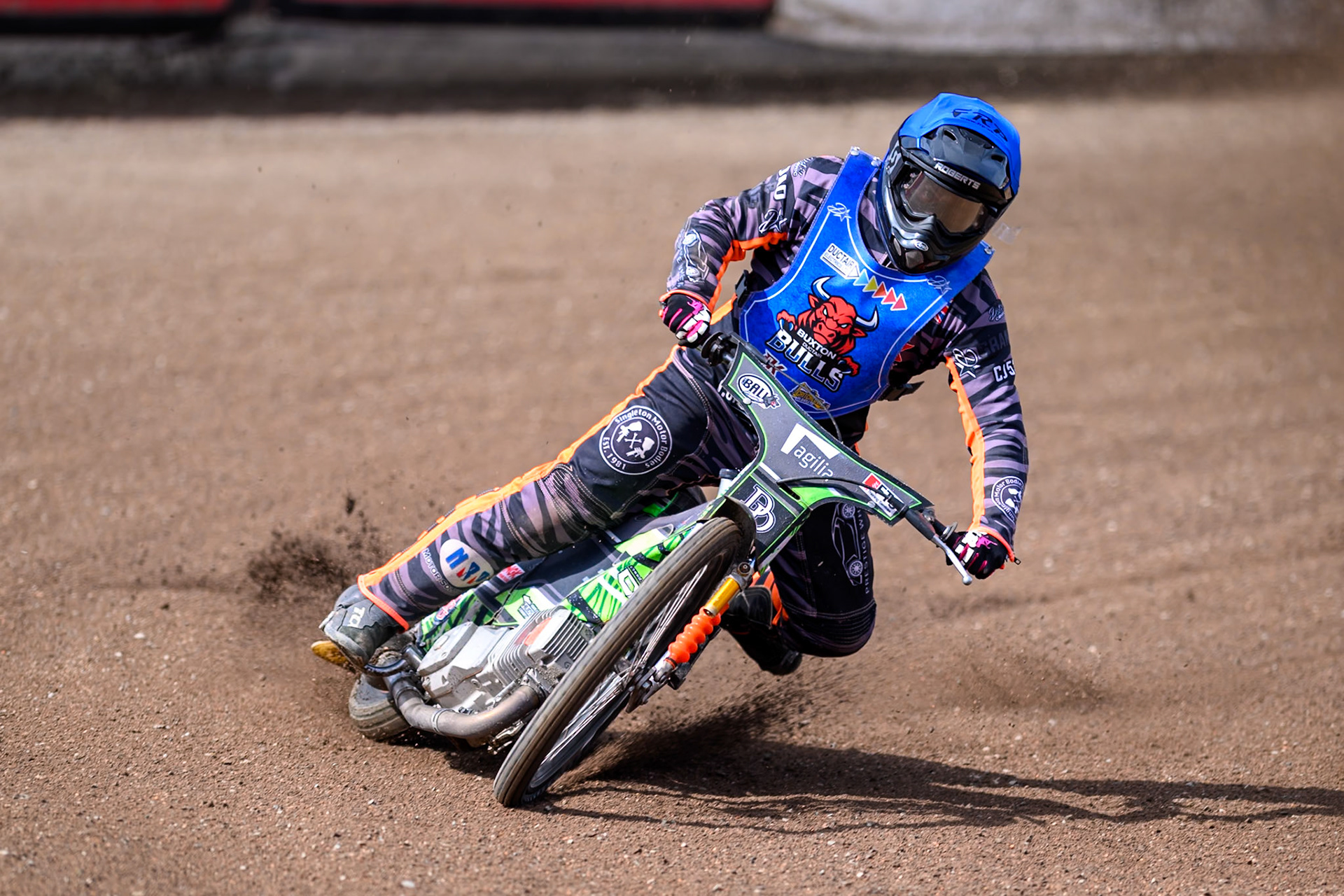 Jack Roberts of Buxton Bulls gets out of shape on the third and fourth turns during the WSRA National Development League match between Buxton Bulls and King's Lynn Young Stars at Hi-Edge Speedway, Buxton on Sunday 9th August 2026. (Photo: Ian Charles | MI News)