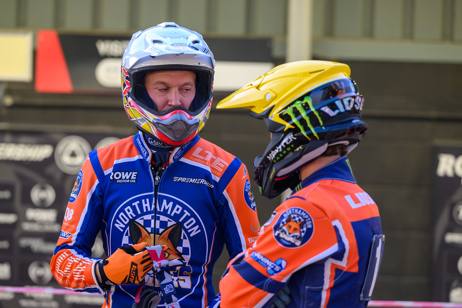 Nicolai Klindt of Northampton Foxes leading  with Jaimon Lidsey of Northampton Foxes  during the Rowe Motor Oil Premiership match between Belle Vue Aces and Northampton Foxes at the National Speedway Stadium, Manchester on Monday 13th July 2026. (Photo: Ian Charles | MI News)