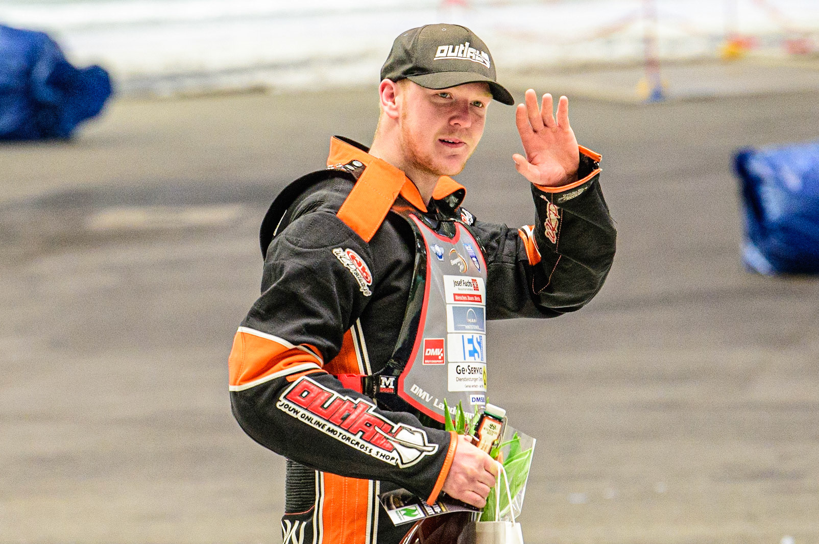 Sebastian Reitsma (283) on the pre-meeting parade during the Ice Speedway Gladiators World Championship Final 1 at Max-Aicher-Arena, Inzell, Germany on Saturday 18th March 2023. (Photo: Ian Charles | MI News)