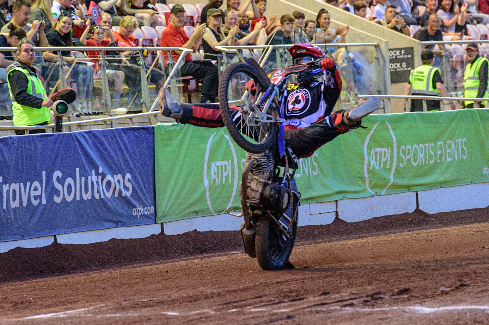MANCHESTER UK  Matej Zagar  celebrates with a wheelie during the SGB Premiership match between Belle Vue Aces and King's Lynn Stars at the National Speedway Stadium, Manchester on Monday 11th July 2022. (Credit: Ian Charles | MI News)