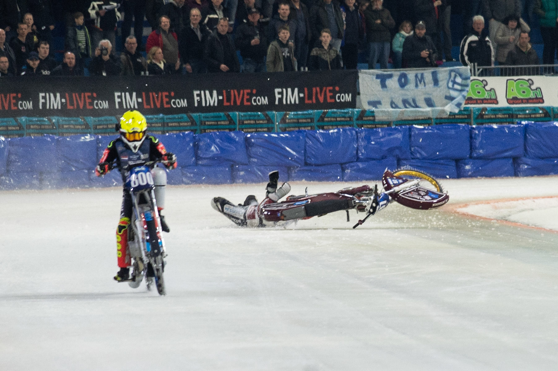 Photo: Ian Charles

Ove Ledstrom falls 

FIM Ice Speedway Gladiators World Championship, Event 5.2, Ice Rink Thialf, Heerenveen, Netherlands Sunday  31  March  2019