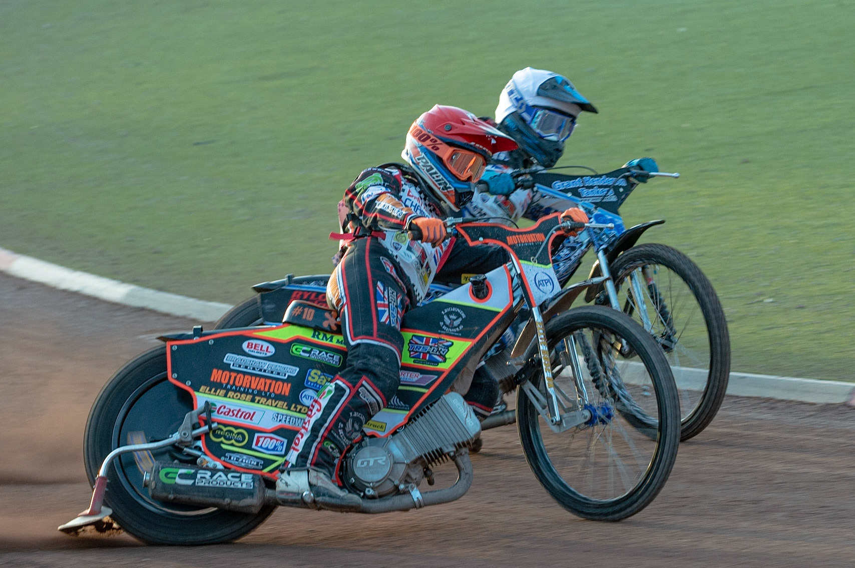 Photo: Ian Charles

Jordan Palin (Red) outside Harry McGurk (White)

Summer Speed Saturday & British Youth Speedway Championship Round 5, National Speedway Stadium, Manchester, Saturday 22 June 2019