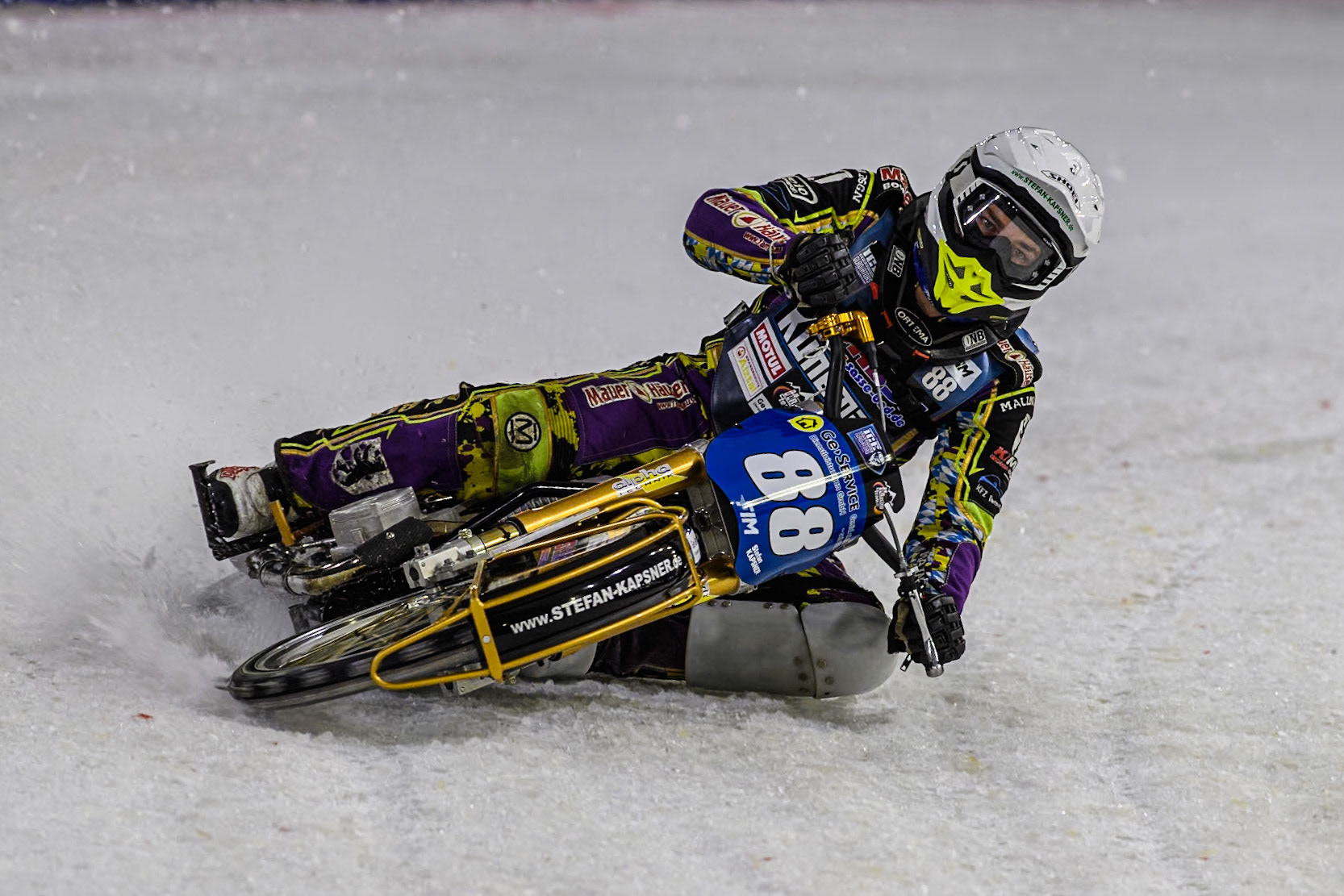 Germany's Max Niedermaier (88) in action during the FIM Ice Speedway Gladiators World Championship Final 3 at Ice Rink Thialf, Heerenveen on Saturday 6th April 2024. (Photo: Ian Charles | MI News)