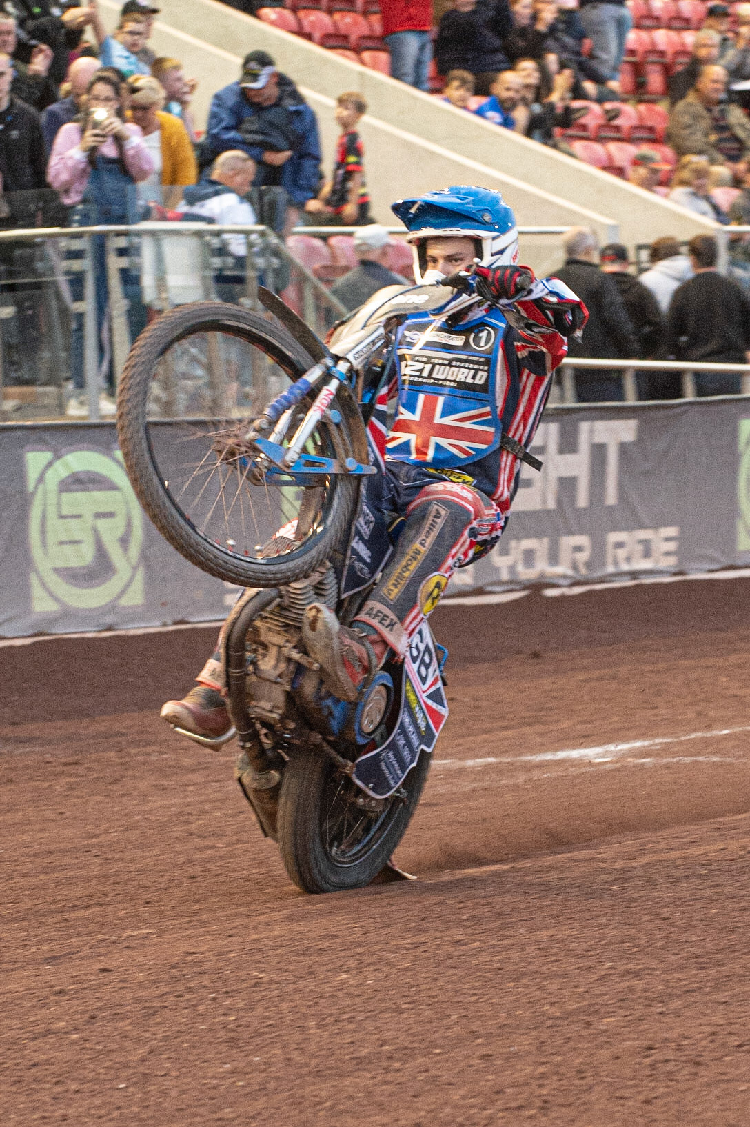 Photo: Ian Charles

Robert Lambert pulls a wheelie 

FIM Team Speedway U-21 World Championship, National Speedway Stadium, Manchester Friday 12 July  2019