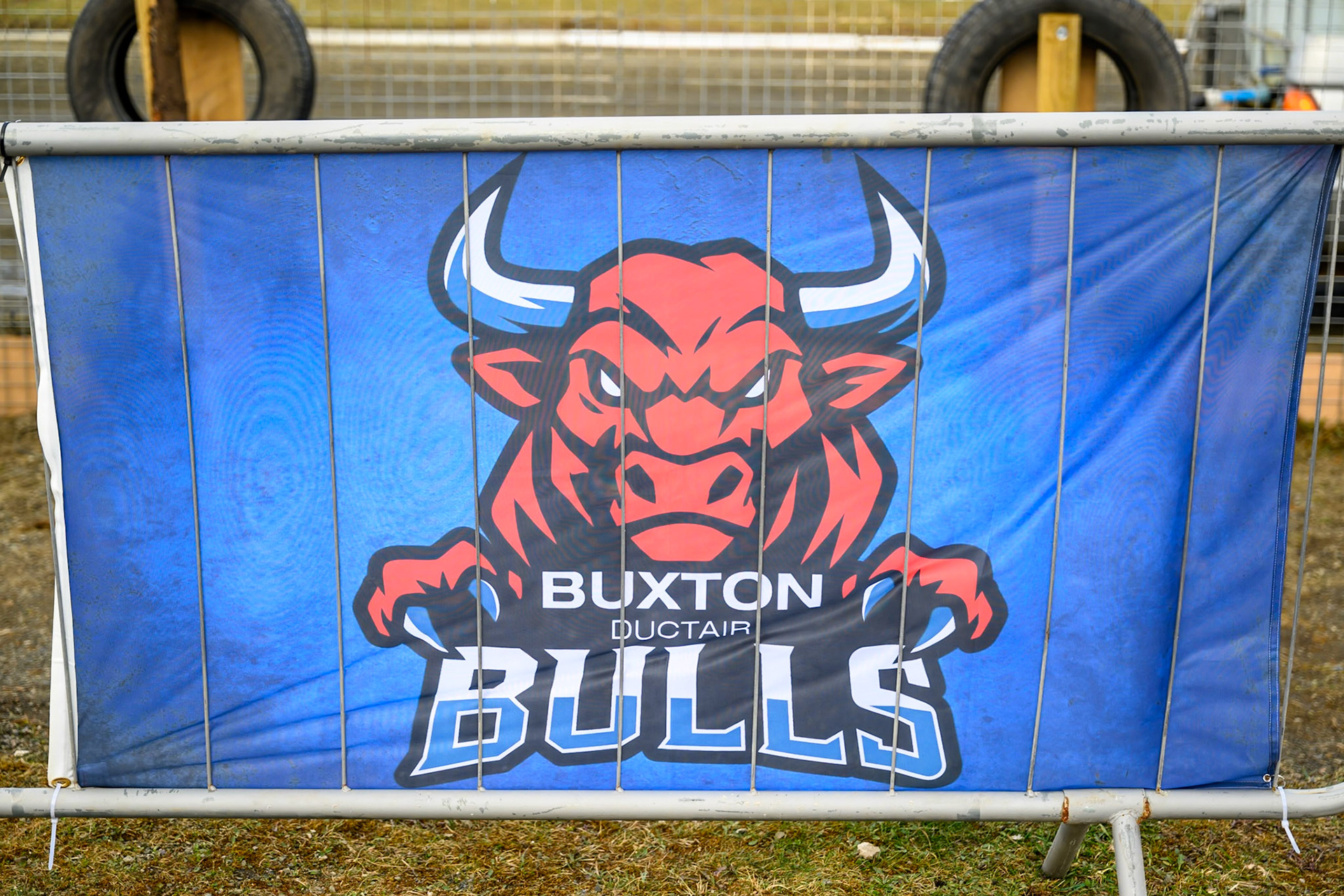 Buxton Bulls Banner on Spectator fence during the Regina Chains Fours at Buxton Speedway, Buxton on Sunday 5th April 2026. (Photo: Ian Charles | MI News)