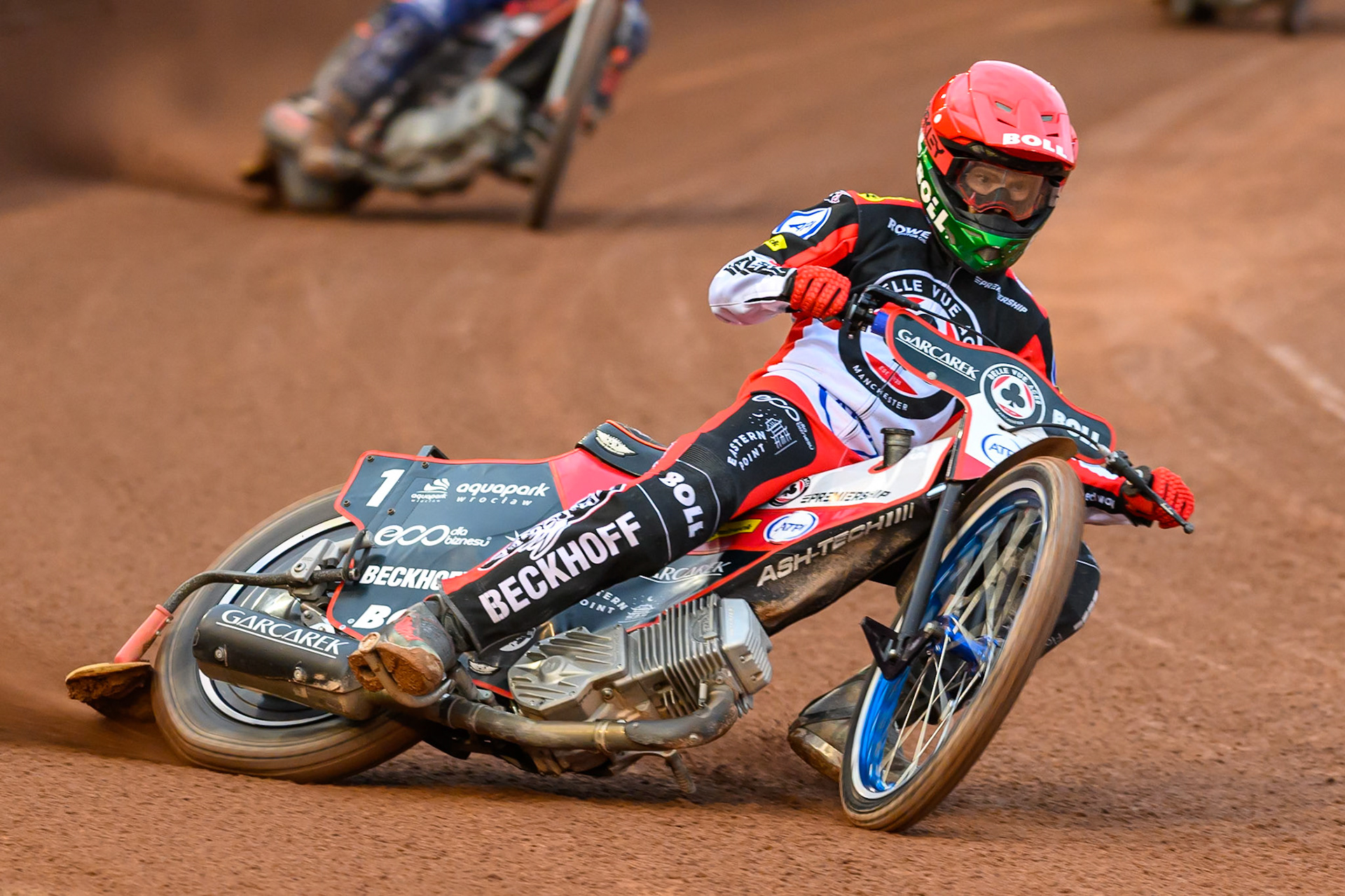 Brady Kurtz of Belle Vue Aces in action  during the Rowe Motor Oil Premiership match between Belle Vue Aces and King's Lynn Stars at the National Speedway Stadium, Manchester on Monday 29th June 2026. (Photo: Ian Charles | MI News)