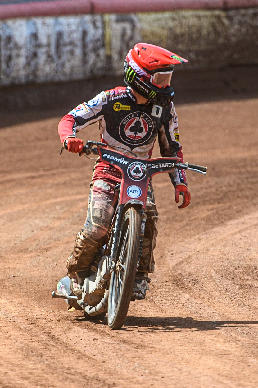 Dan Bewley coasts round after his engine failureduring the Sports Insure Premiership match between Belle Vue Aces and Wolverhampton Wolves at the National Speedway Stadium, Manchester on Monday 29th May 2023. (Photo: Ian Charles | MI News)