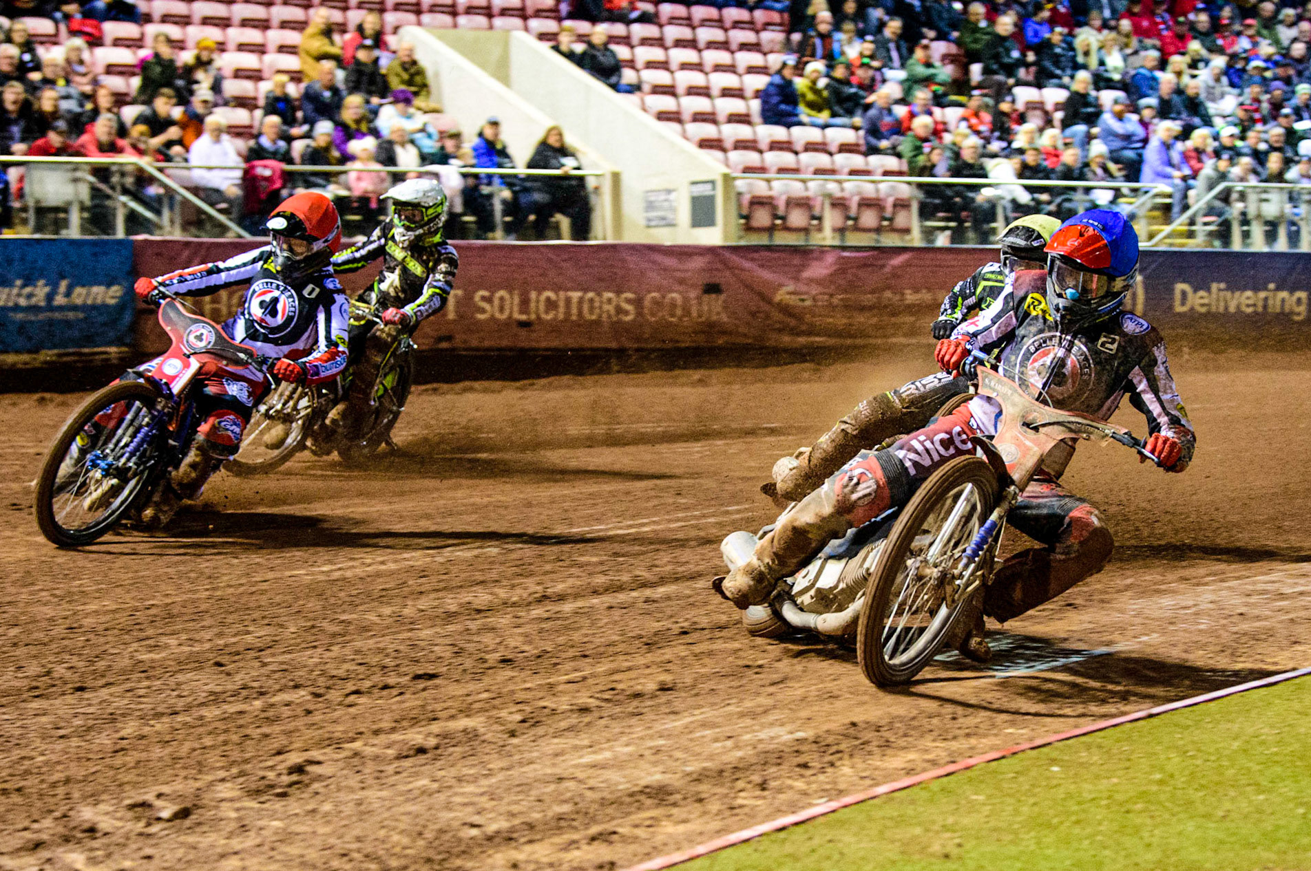 Matej Zagar (Yellow) and Brady Kurtz (White) lead Jason Doyle (White) with Erik Riss (Yellow) behind  during the Grant Henderson Pairs at the National Speedway Stadium, Manchester on Thursday 27th October 2022. (Credit: Ian Charles | MI NEWS)