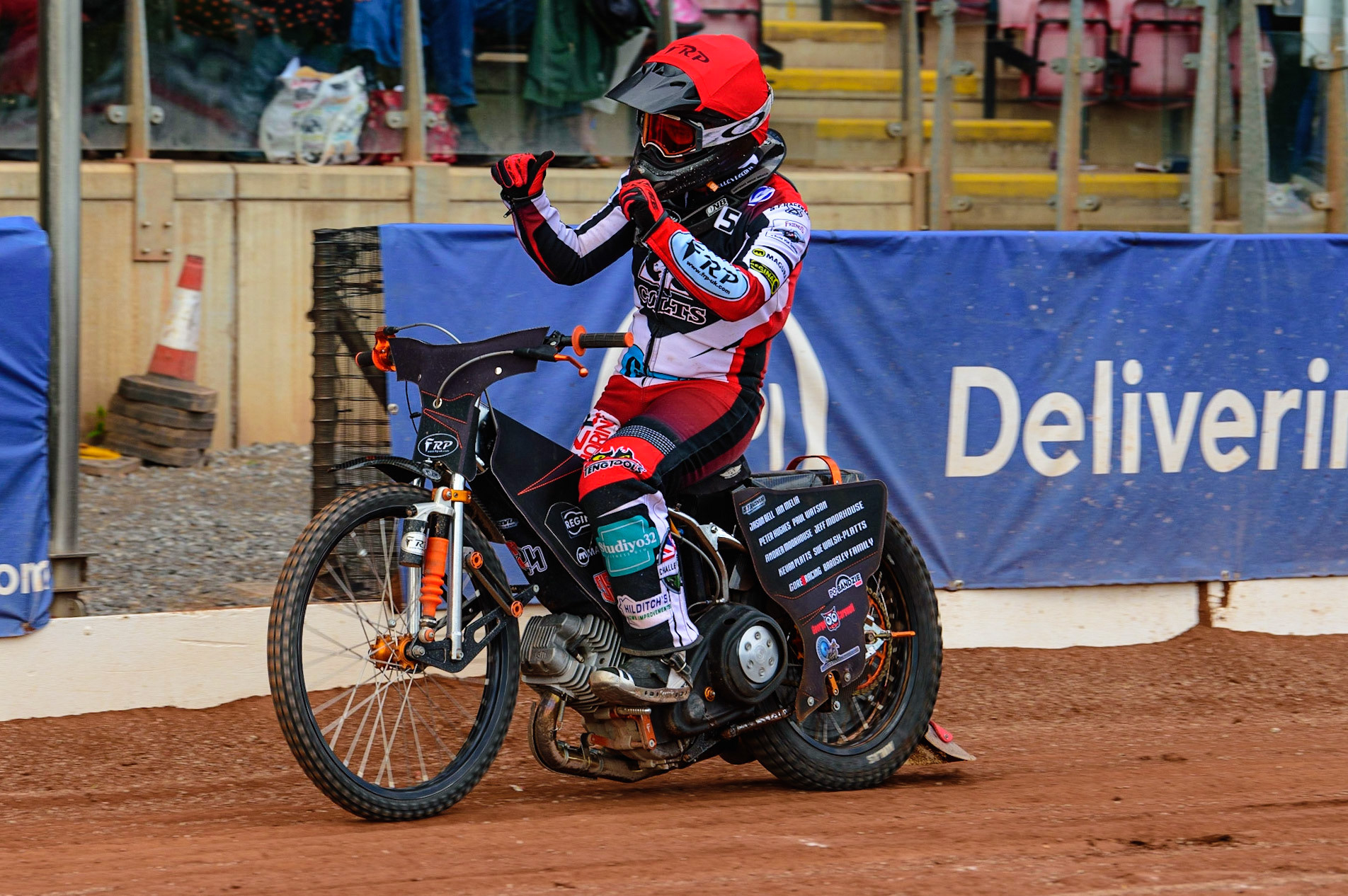 MANCHESTER, UK.  JUN 3RD  Jack Smith  celebrates during the National Development League match between Belle Vue Colts and Oxford Chargers at the National Speedway Stadium, Manchester on Friday 3rd June 2022. (Credit: Ian Charles | MI News)