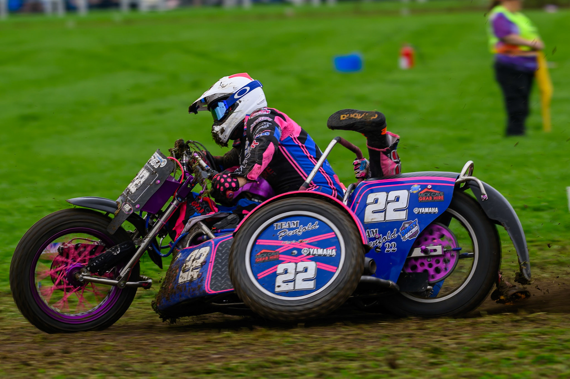 Will Penfold/Ricky Pay (22) during practice for  the British Masters Grasstrack Championship at Lower Marsh Farm, Much Hoole, Preston in Lancashire, England on Sunday 13th September 2026. (Photo: Ian Charles | MI News)