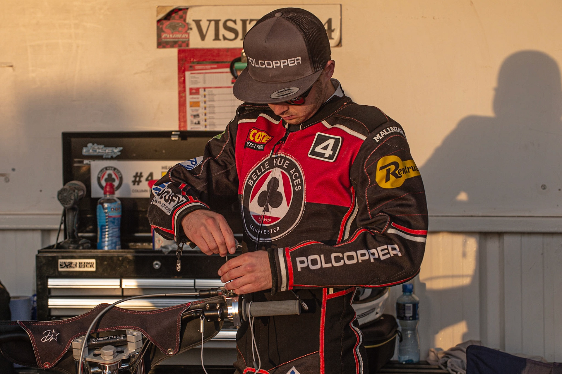 Photo by Ian Charles:

Jaimon Lidsey prepares for the meeting

Peterborough Panthers v Belle Vue Aces, British Speedway Premiership, Thursday, 5, September, 2019