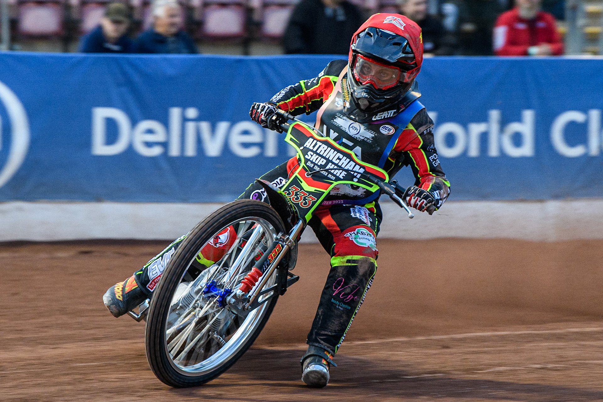 Katie Gordon in action  during the Sports Insure Premiership match between Belle Vue Aces and Wolverhampton Wolves at the National Speedway Stadium, Manchester on Monday 3rd July 2023. (Photo: Ian Charles | MI News)