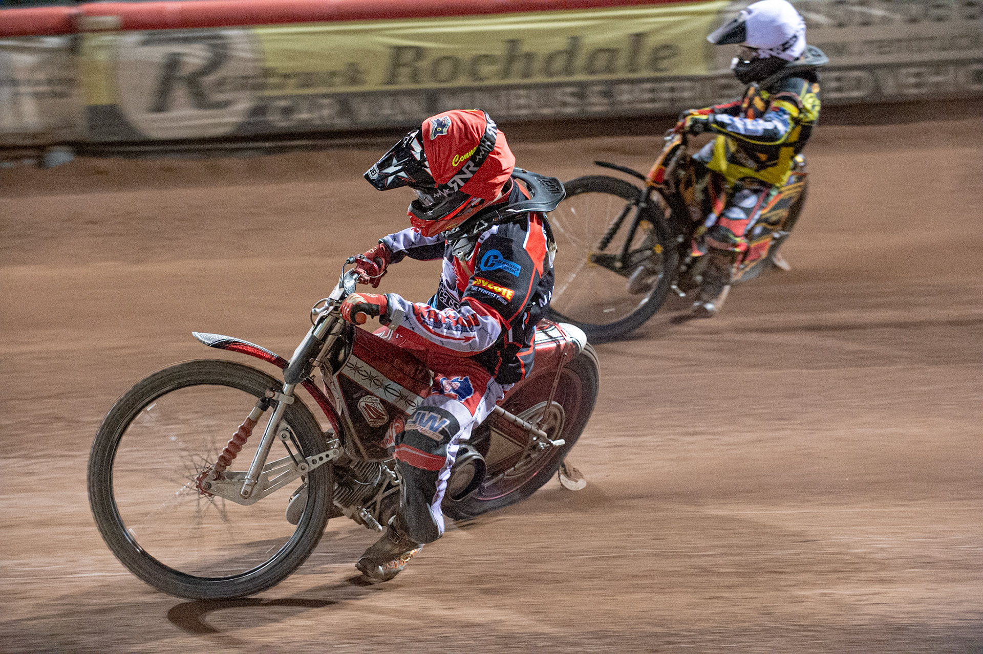 Photo: Ian Charles

Connor Bailey  (Red) leads Dan Thomson  (White)

Belle Vue Colts v Leicester Lion Cubs, SGB National League KO Cup Final (2nd Leg), Belle Vue National Speedway Stadium, Manchester, Tuesday 29  October  2019