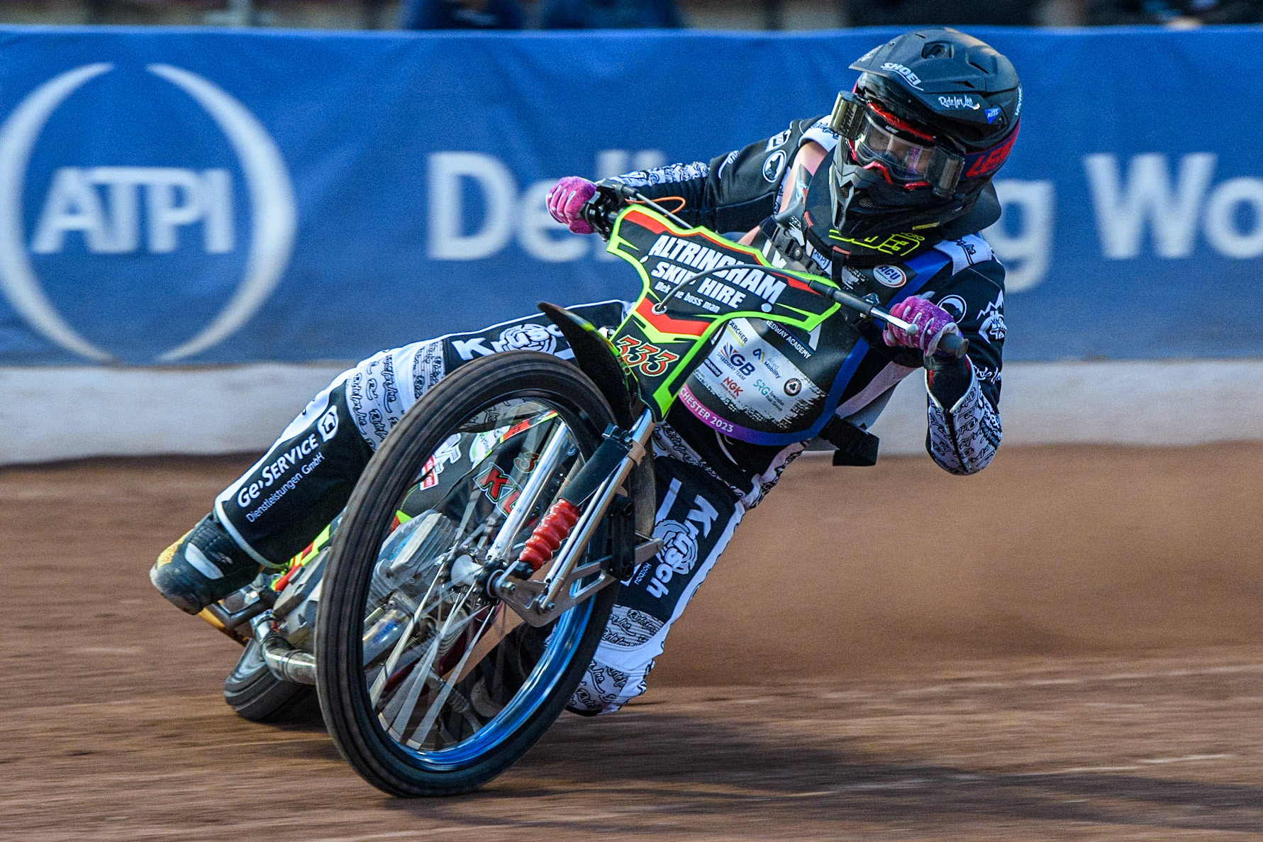 Celina Liebmann in action during the Sports Insure Premiership match between Belle Vue Aces and Wolverhampton Wolves at the National Speedway Stadium, Manchester on Monday 3rd July 2023. (Photo: Ian Charles | MI News)
