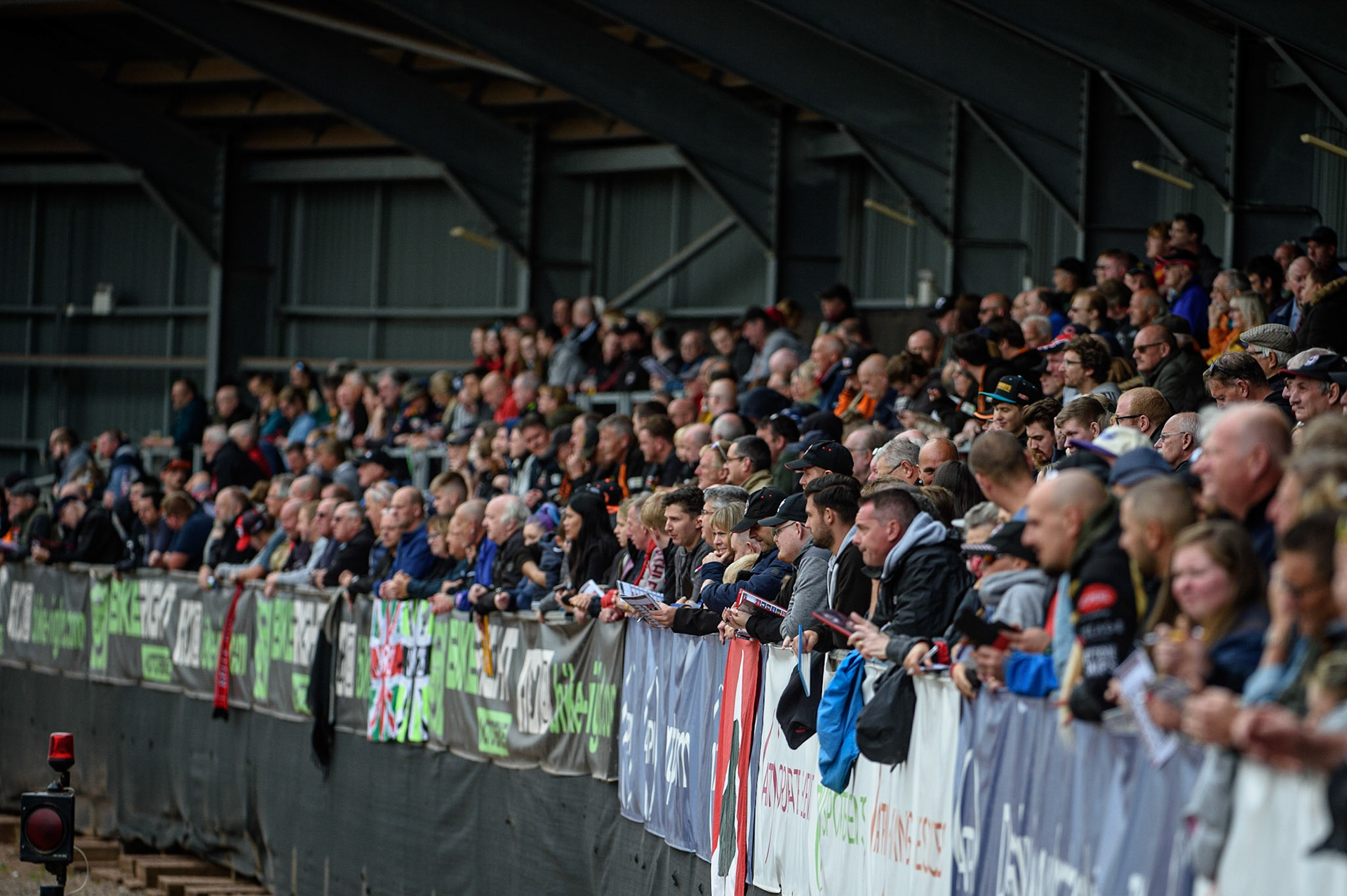 MANCHESTER, UK. AUGUST 30TH Fans on the back straight at the NSS during the SGB Premiership match between Belle Vue Aces and Wolverhampton Wolves at the National Speedway Stadium, Manchester on Monday 30th August 2021. (Credit: Ian Charles | MI News)