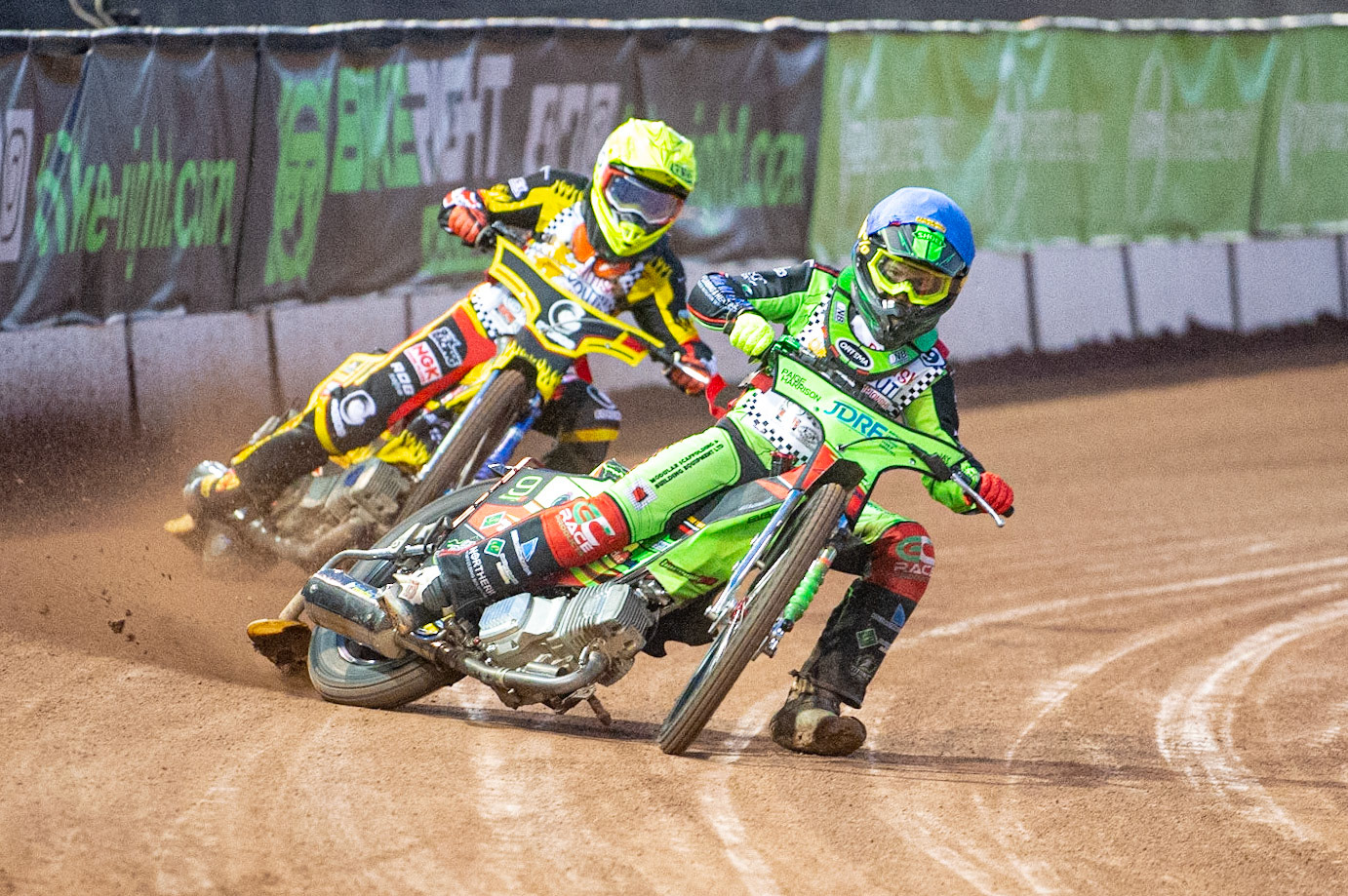 Photo: Ian CharlesLuke Harrison (Blue) leads Max James (Yellow) (250cc Class)British Youth Speedway Championship (Round 5), National Speedway Stadium, Manchester Saturday  10  October  2020