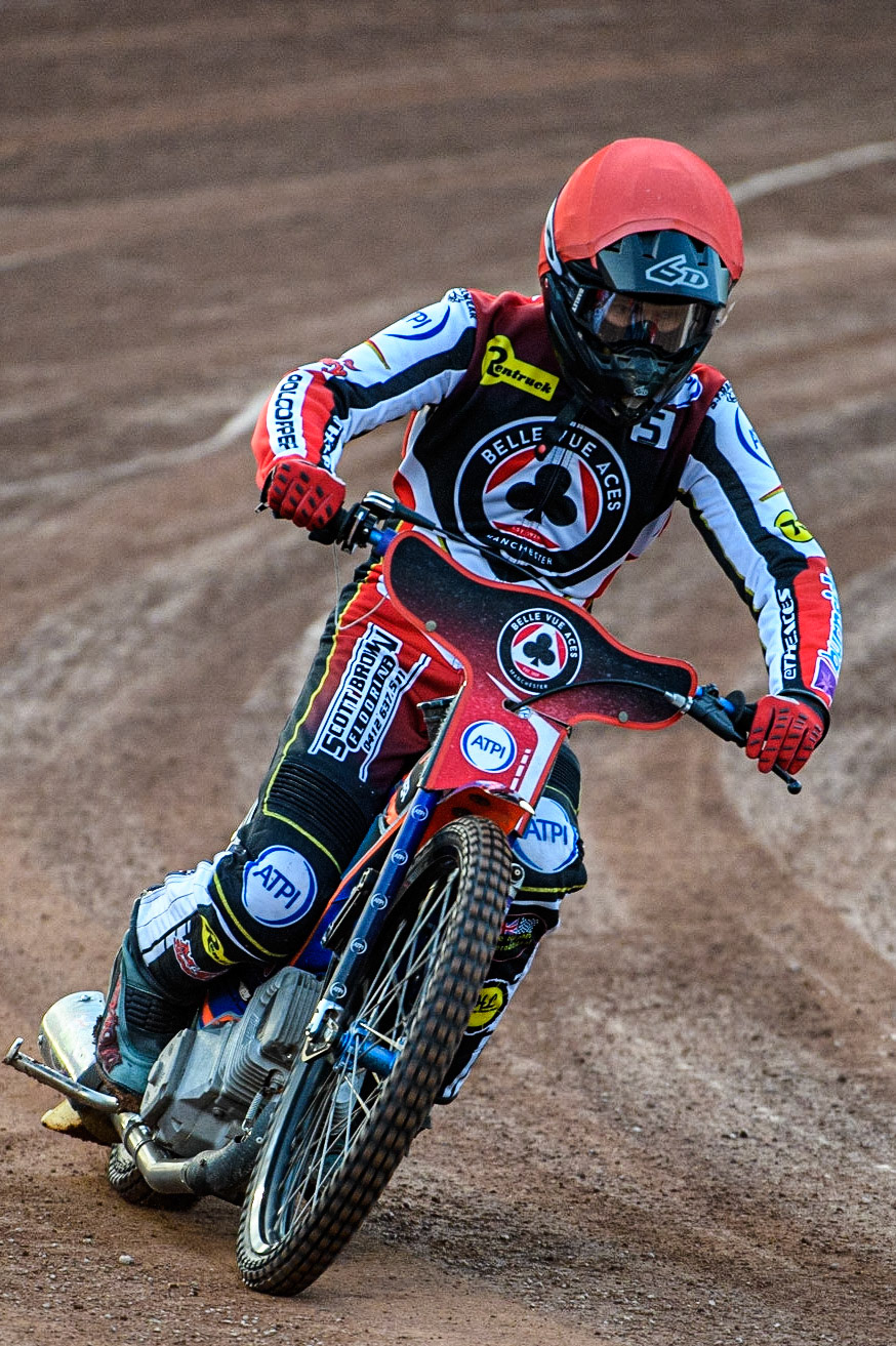 Brady Kurtz  makes his way around to the start line during the SGB Premiership match between Belle Vue Aces and Peterborough at the National Speedway Stadium, Manchester on Monday 24th April 2023. (Photo: Ian Charles | MI News)