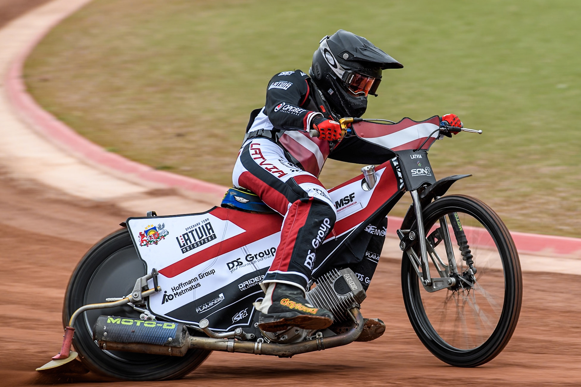 Artjoms Juhno of Latvia practices during the Monster Energy FIM Speedway of Nations 2 (Under 21) Final at the National Speedway Stadium, Manchester on Friday 12th July 2024. (Photo: Ian Charles | MI News)