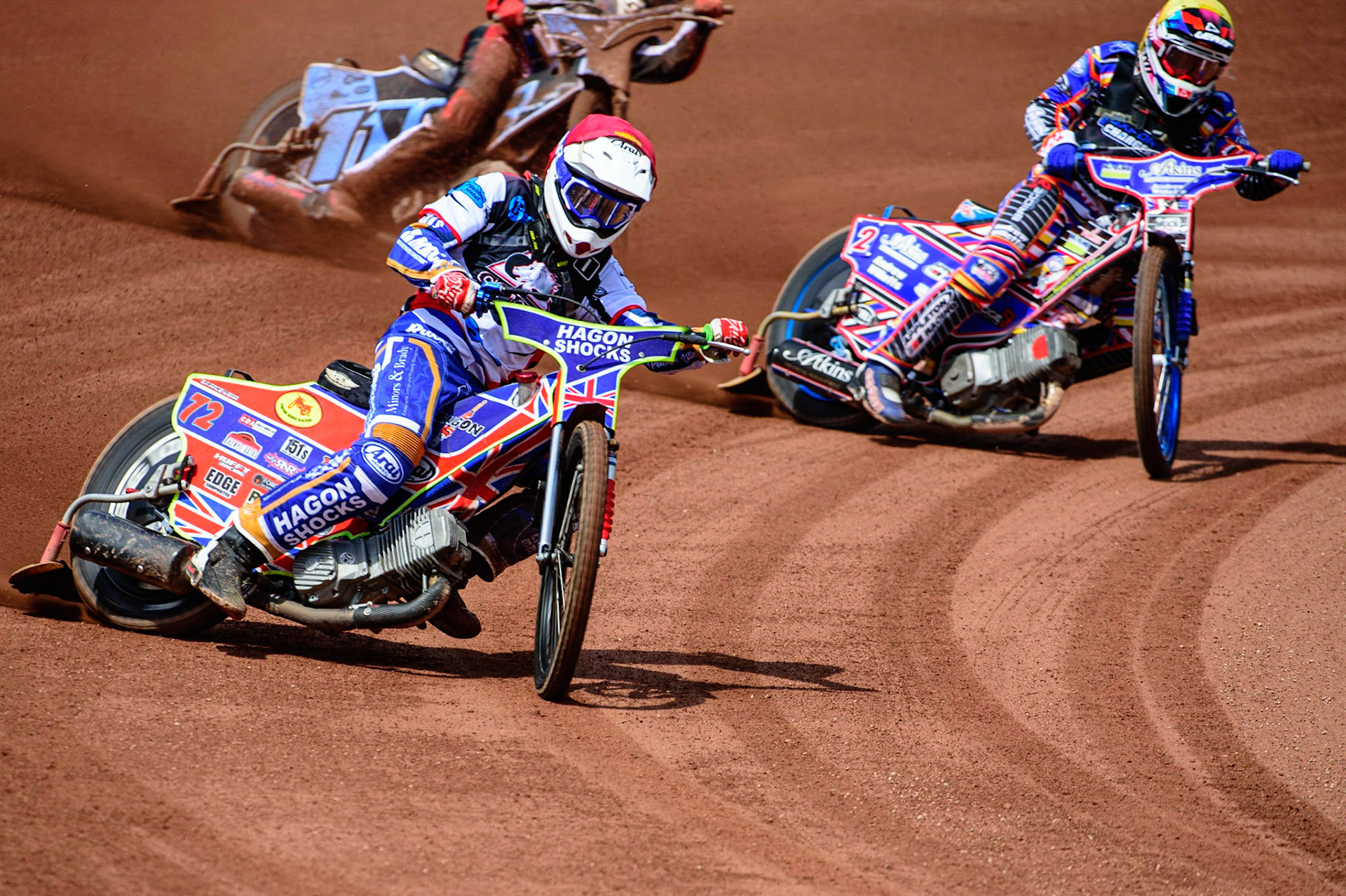 MANCHESTER, UK.  JUN 3RD  Jake Mulford   (Red) leads Henry Atkins  (Yellow) during the National Development League match between Belle Vue Colts and Oxford Chargers at the National Speedway Stadium, Manchester on Friday 3rd June 2022. (Credit: Ian Charles | MI News)