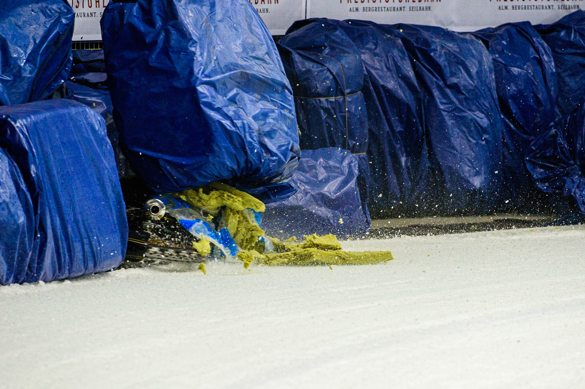 Per-Olof Serenius hits the bales during the Race of Legends at the Max-Aicher-Arena, Inzell on Friday 17th March 2023. (Photo: Ian Charles | MI News)