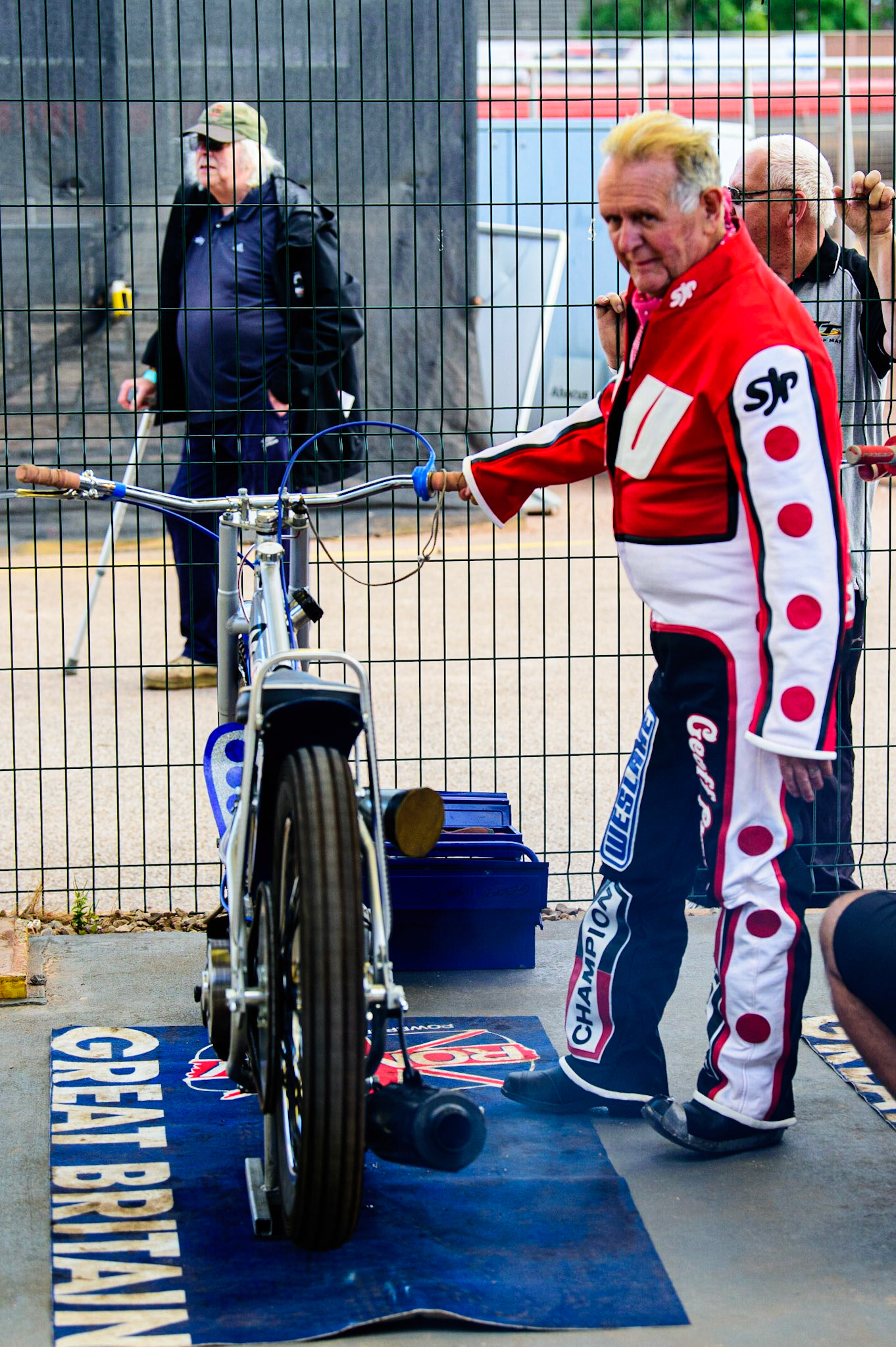 Geoff Pusey warming up the Weslake ridden by his late brother Chris during the National Development League match between Belle Vue Aces and Leicester Lions at the National Speedway Stadium, Manchester on Friday 19th August 2022. (Credit: Ian Charles | MI News)